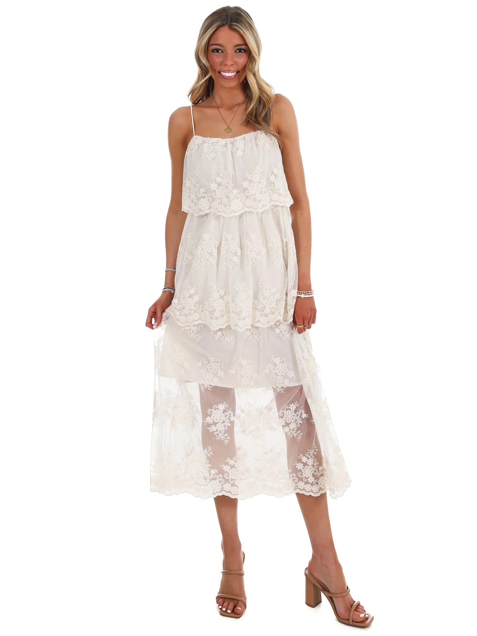 Heirloom Floral Tiered Lace Midi Dress - Image 6