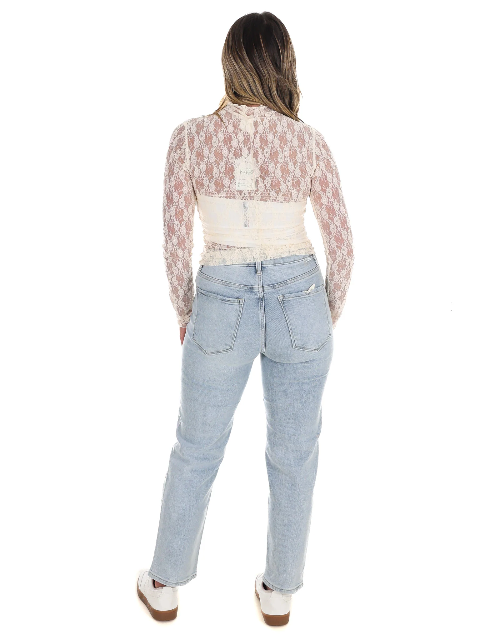 High Neck Sheer Mesh Lace Knit Top - Image 30