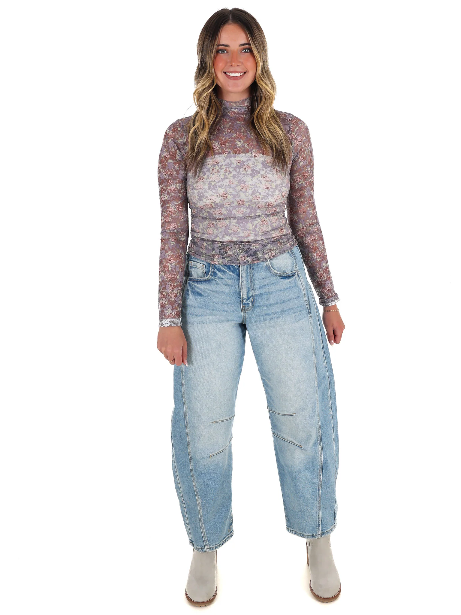 High Neck Sheer Mesh Lace Knit Top - Image 6