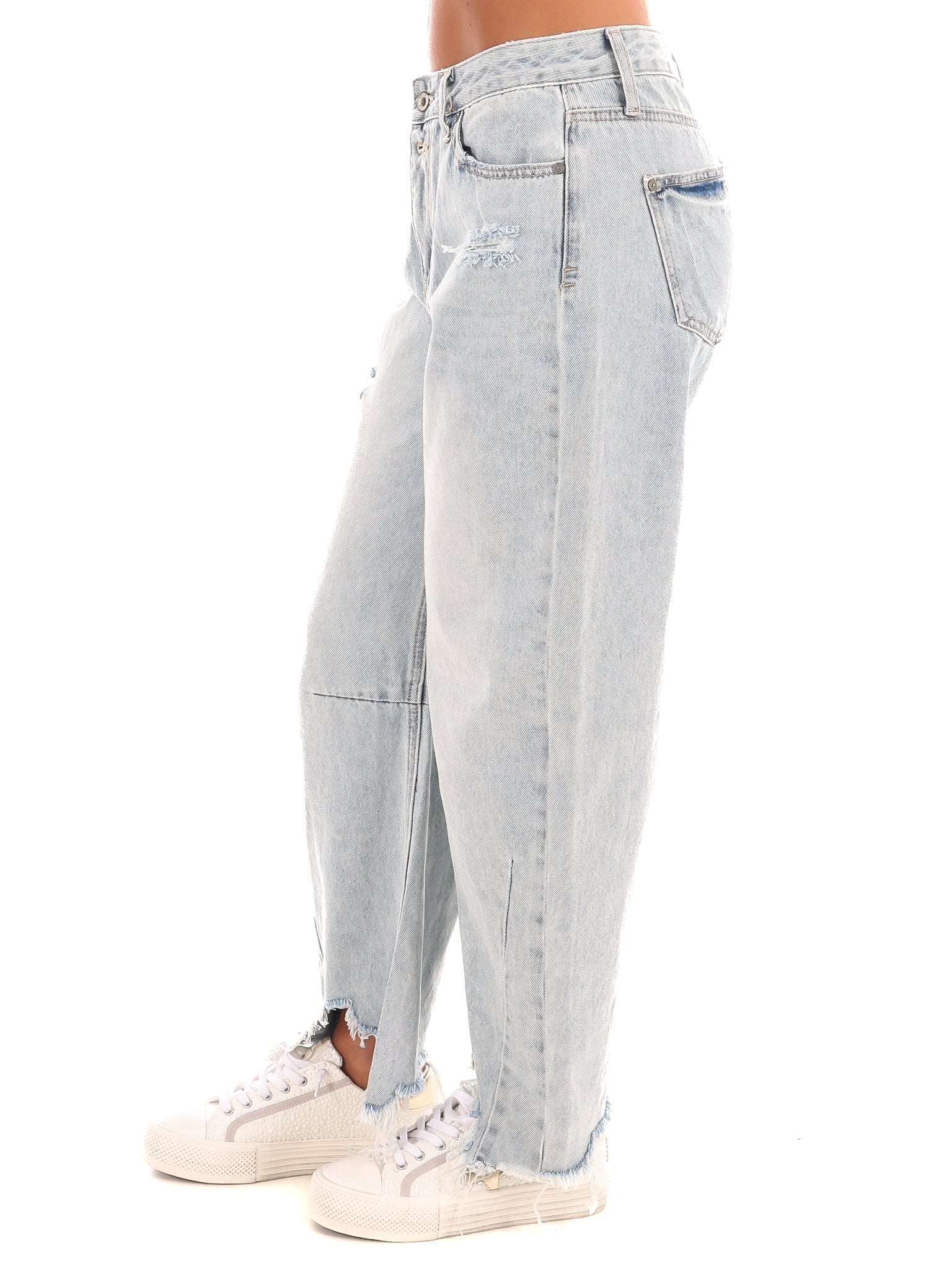 High Rise Distressed Barrel Jeans - Image 2