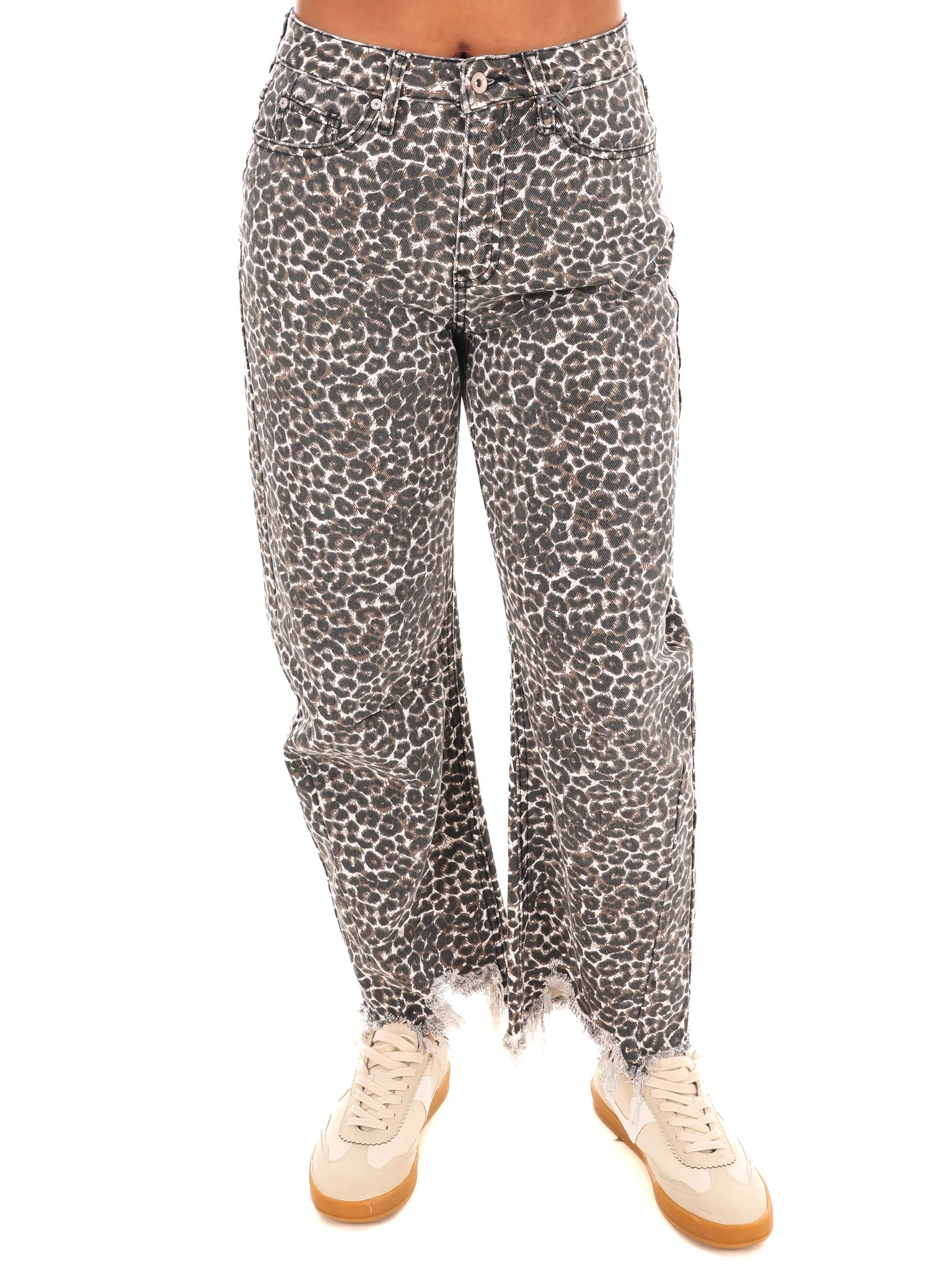 High Rise Leopard Barrel Jeans