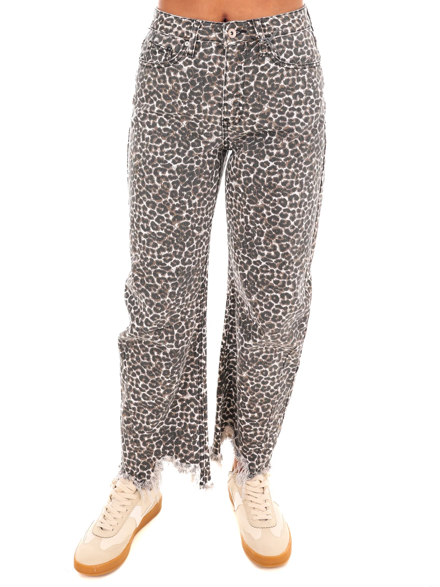 High Rise Leopard Barrel Jeans - Image 3