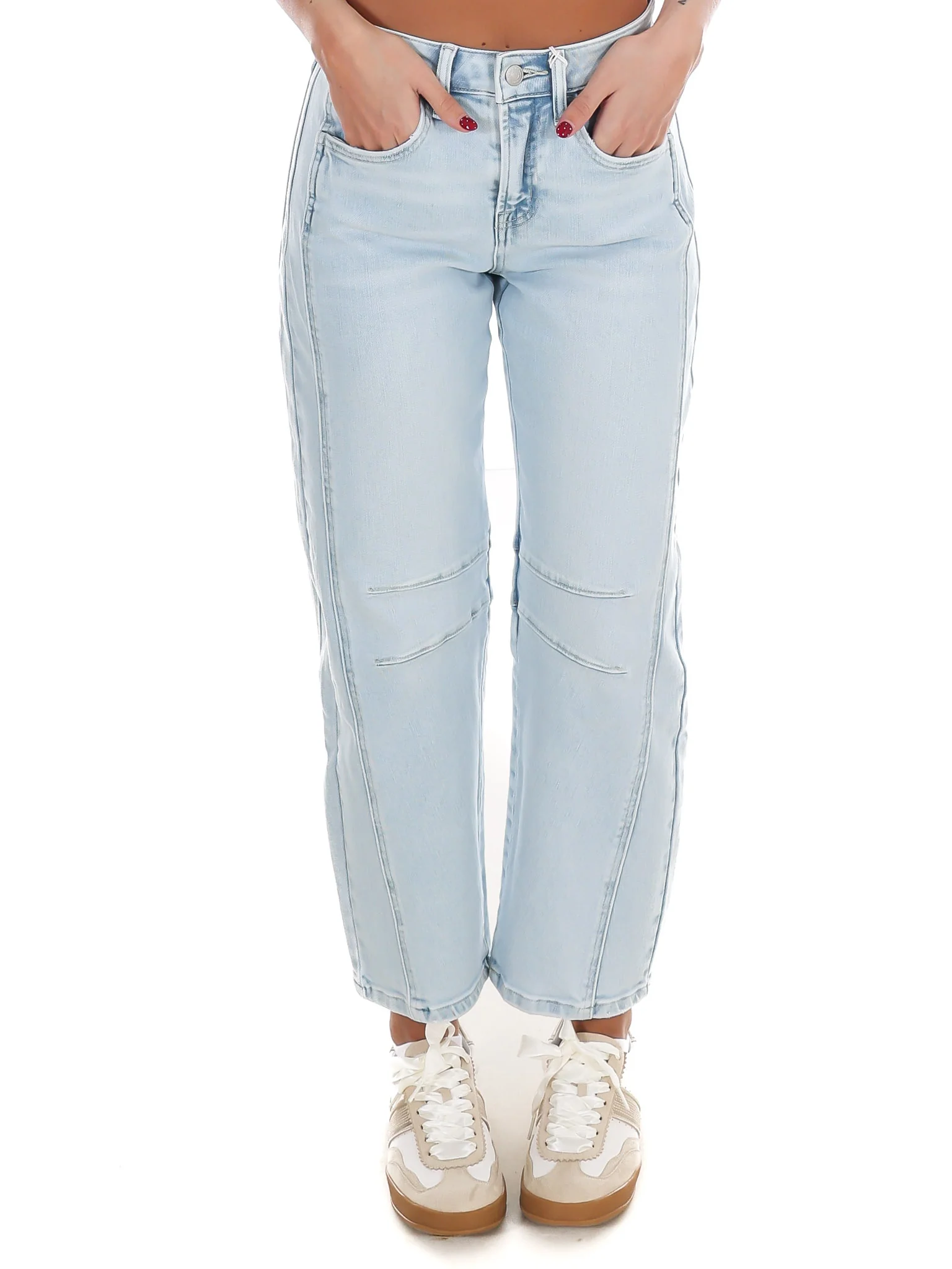 High Rise Light Wash Barrel Leg Jeans - Image 2