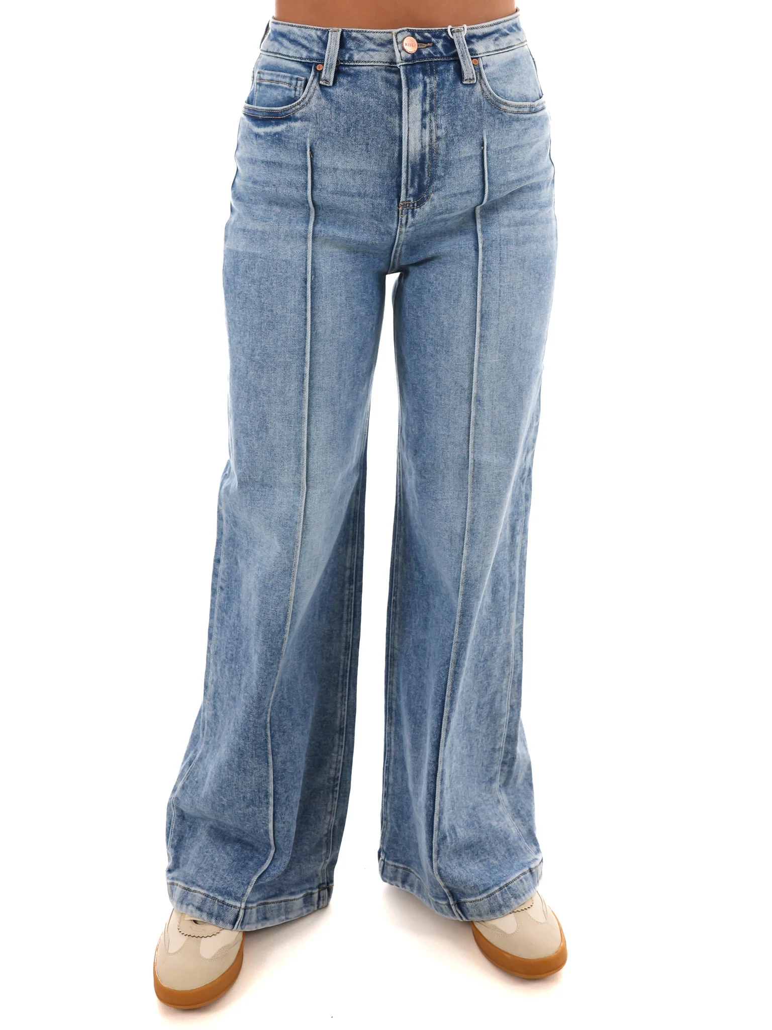 High Waist Pink Tuck Wide Leg Jeans - Image 3