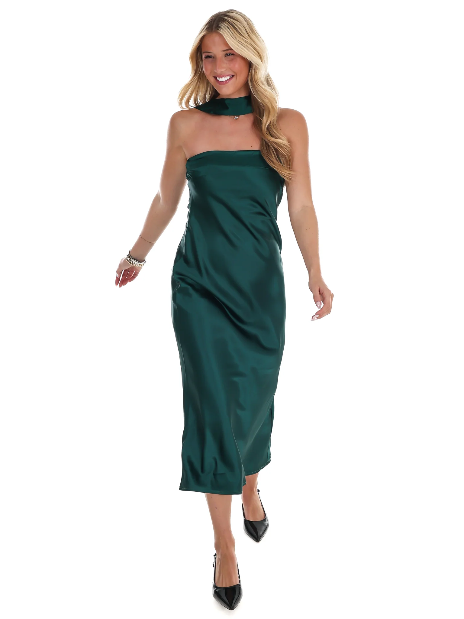 Holiday Party Satin Midi Dress - Image 19