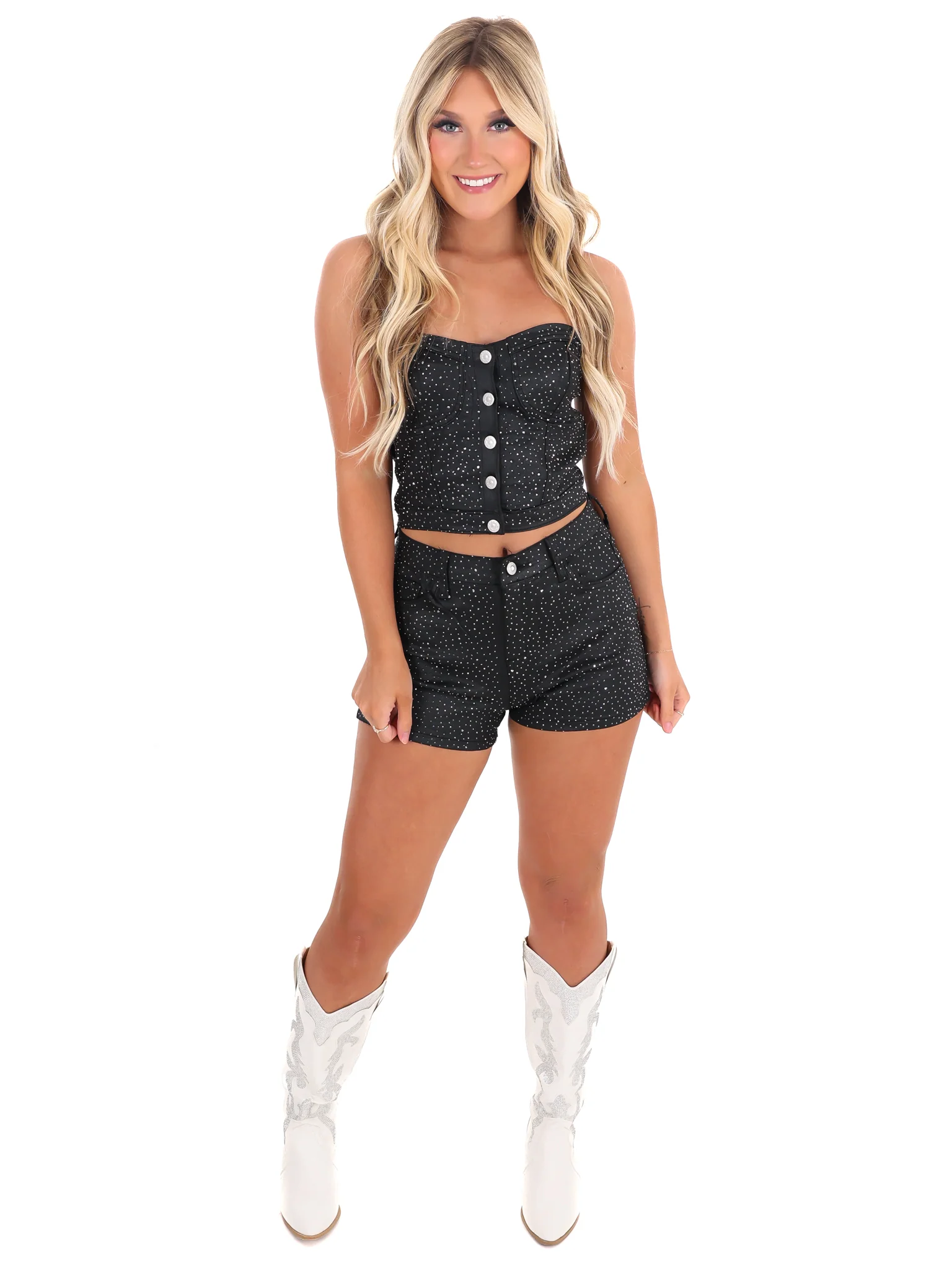 Into the Night Rhinestone Studded Bustier Top - Image 6