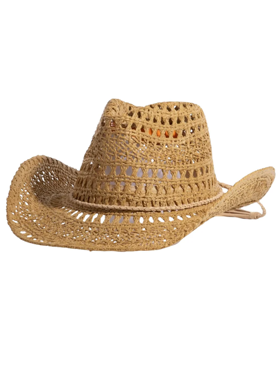 Intricate Woven Western Fedora Straw Hat - Image 3