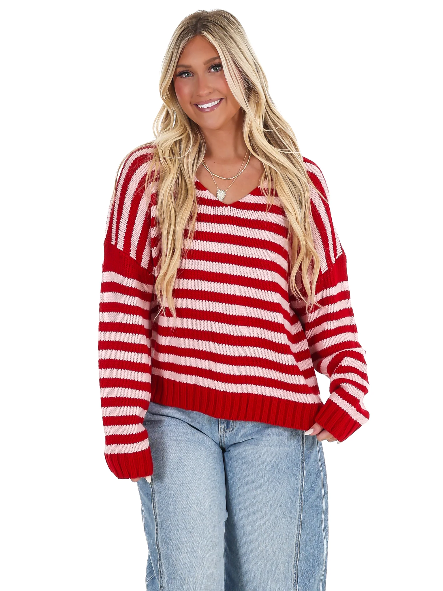 It's Only You V-Neck Stripe Sweater - Image 3