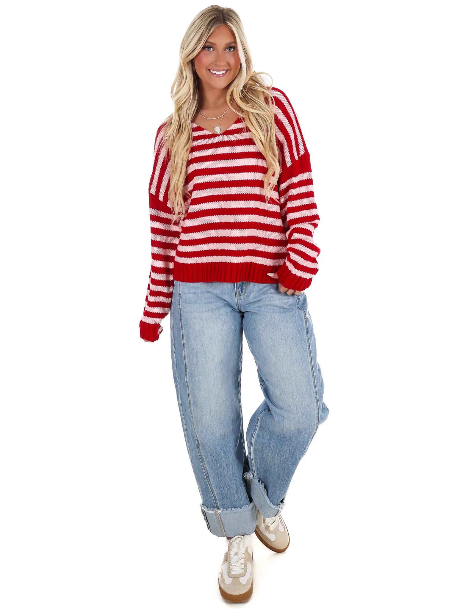 It's Only You V-Neck Stripe Sweater - Image 4