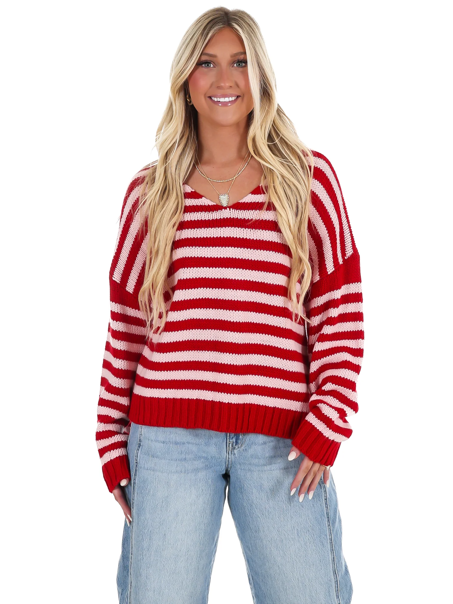 It's Only You V-Neck Stripe Sweater - Image 5