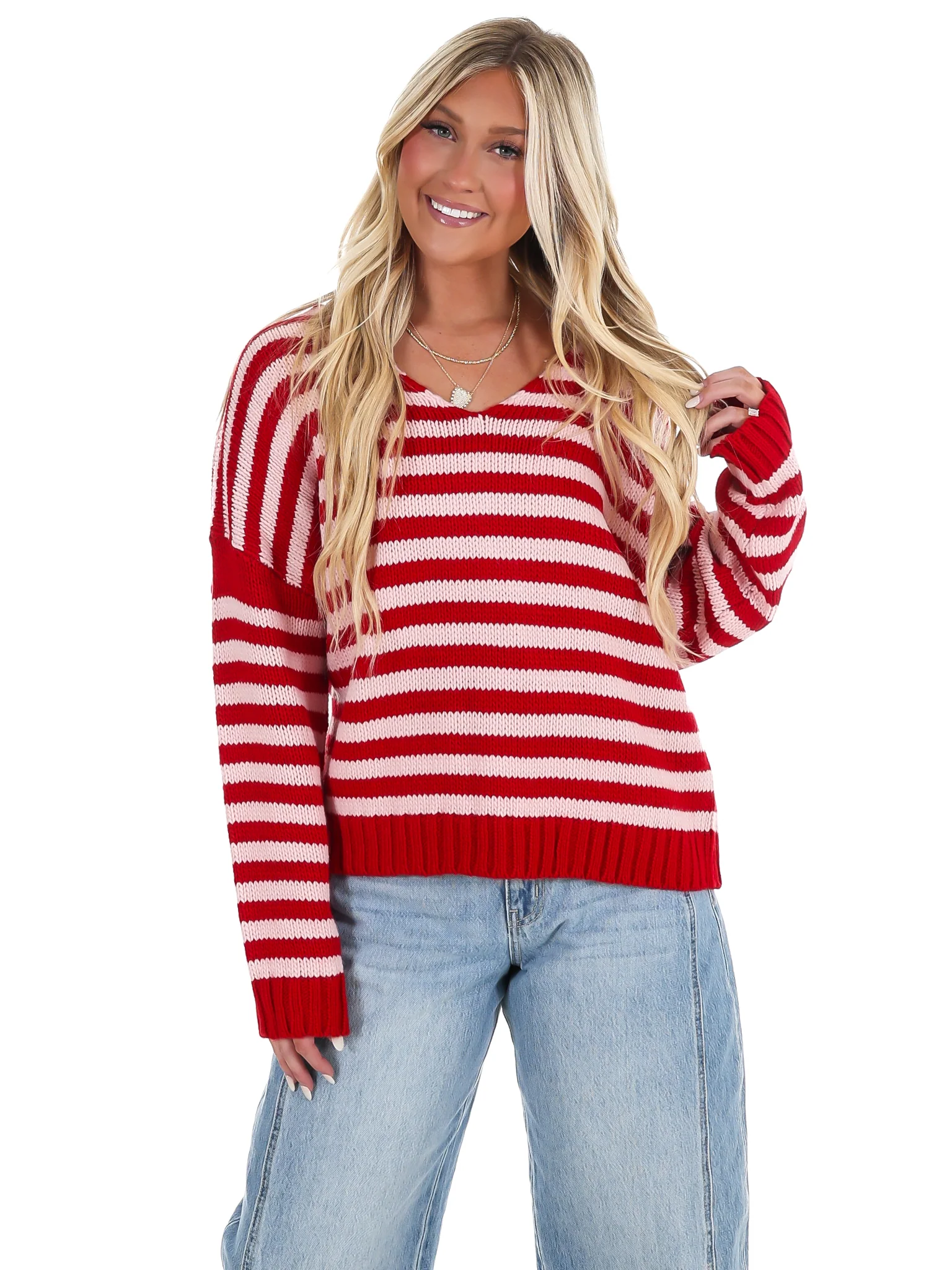 It's Only You V-Neck Stripe Sweater - Image 7