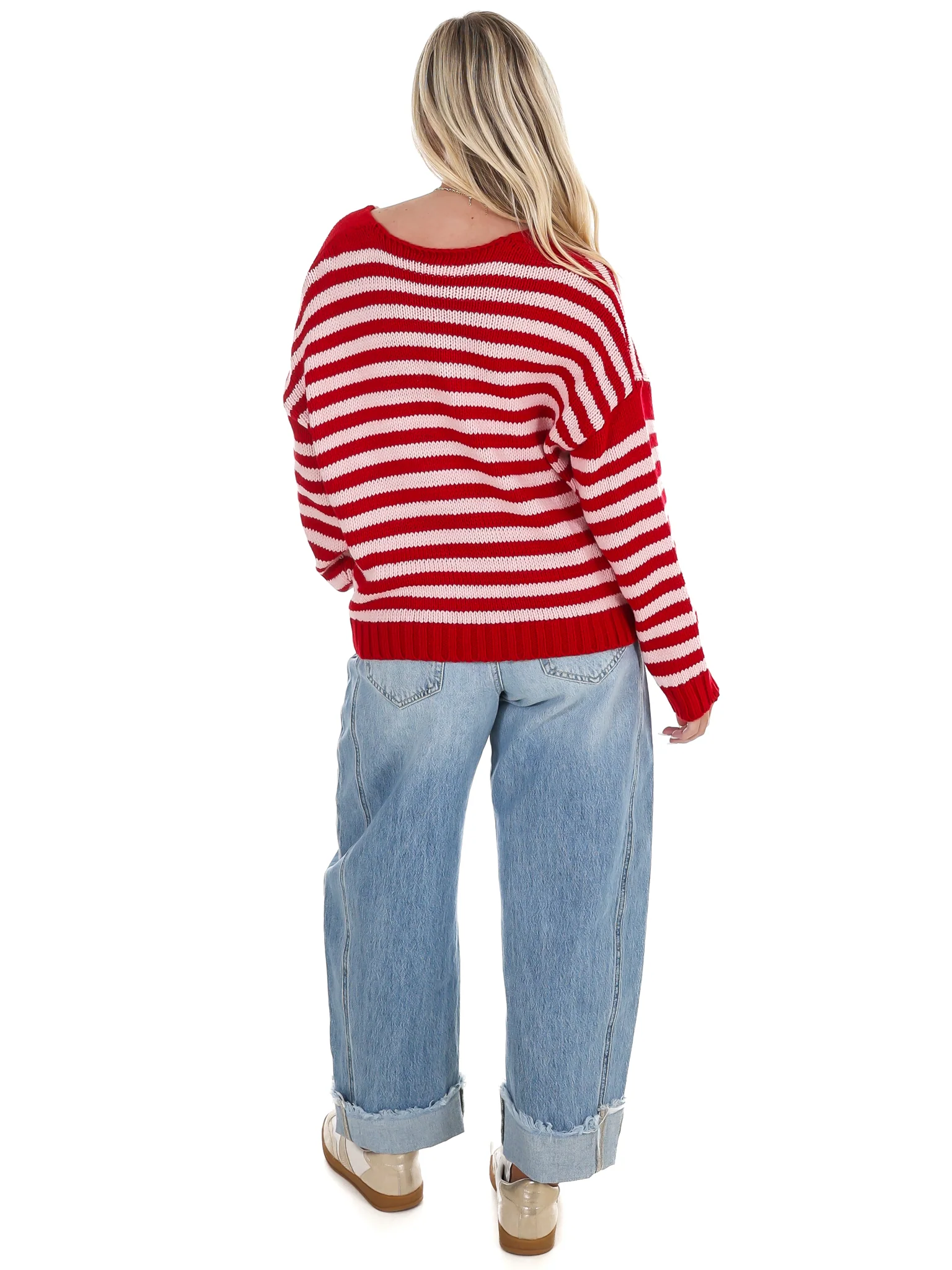 It's Only You V-Neck Stripe Sweater - Image 9
