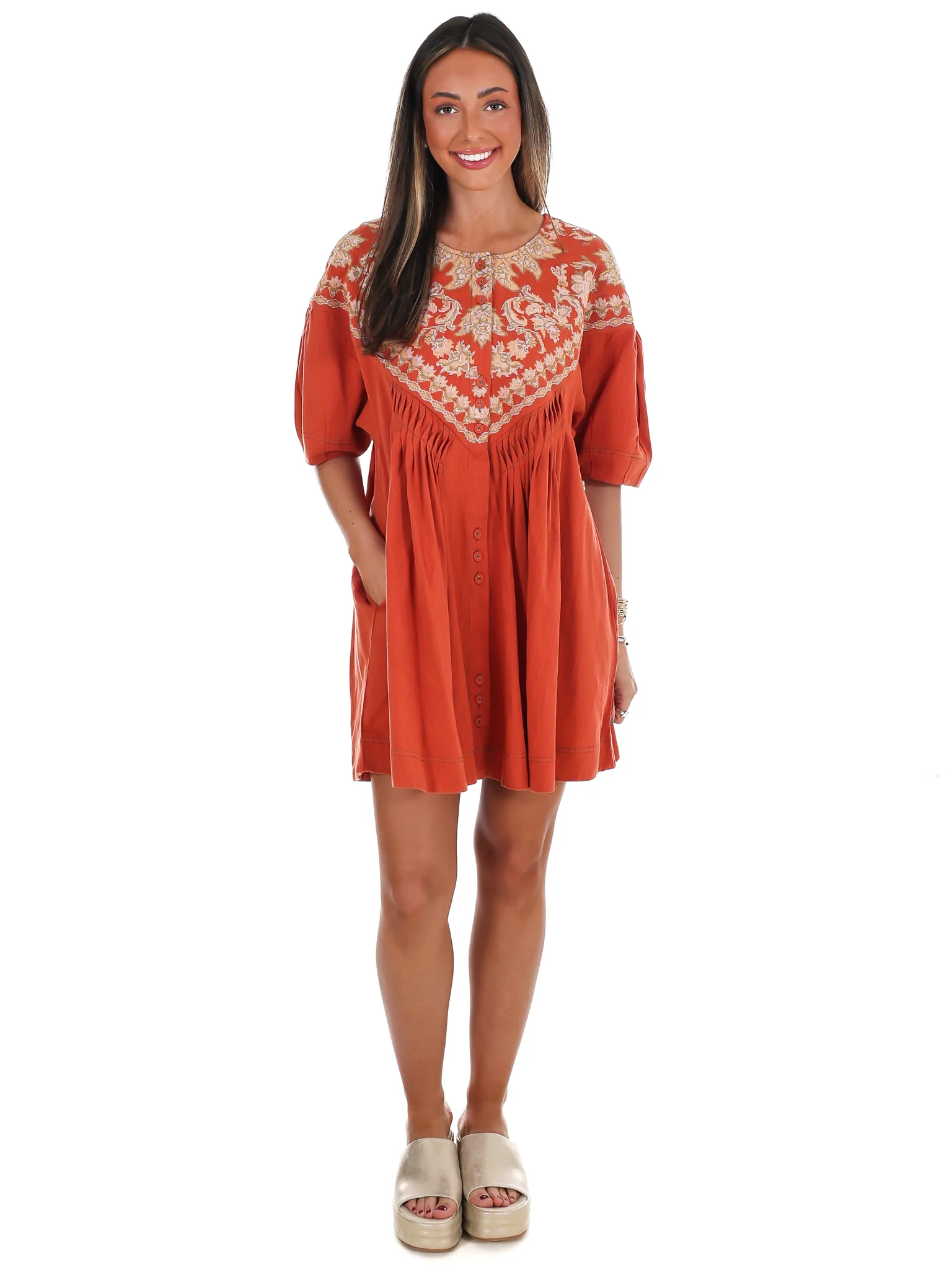 Just Right Embroidered Linen Tunic Dress - Image 2