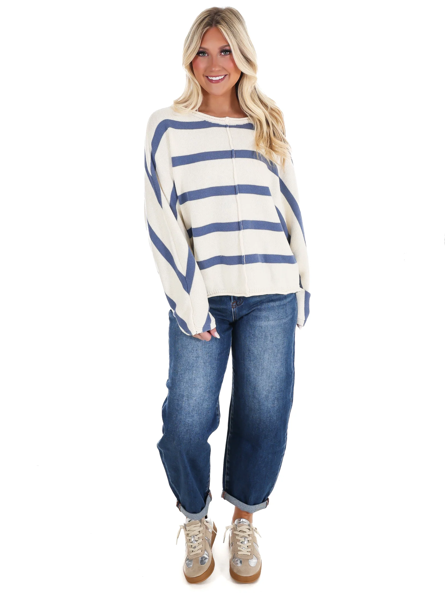 Laid Back Chic Stripe Dolman Sleeve Sweater - Image 6