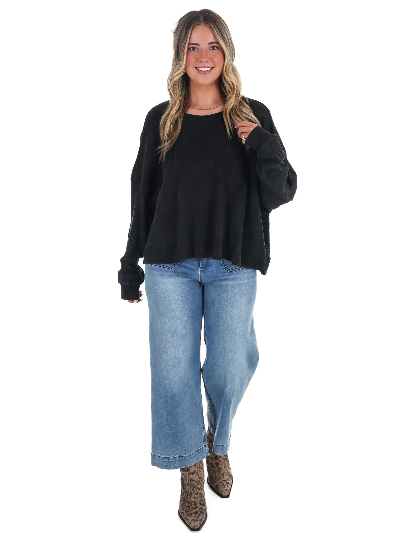 Laidback Comfort Waffle Knit Top - Image 2