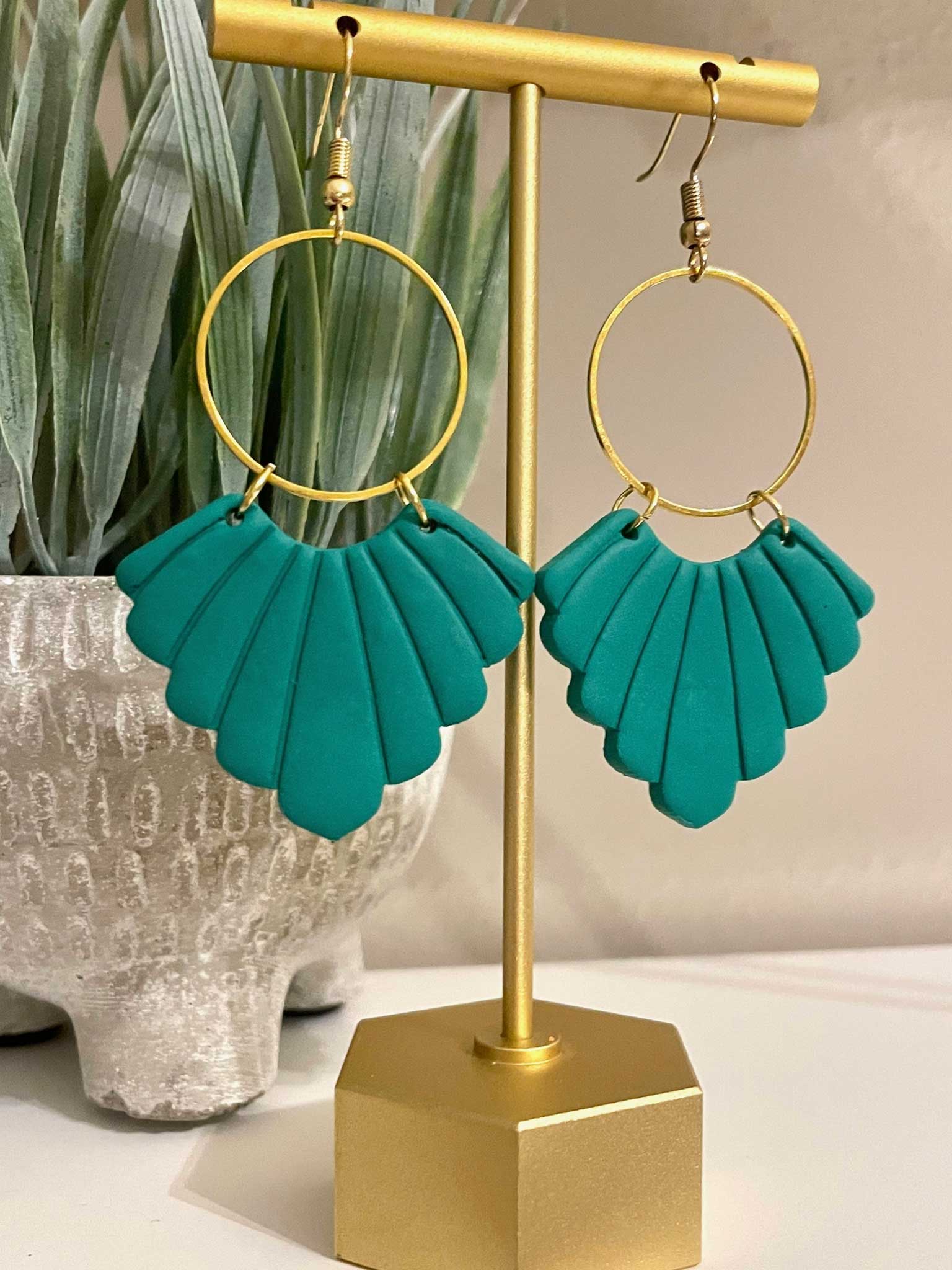 Large Scalloped Hoop Dangle Earrings - Image 3