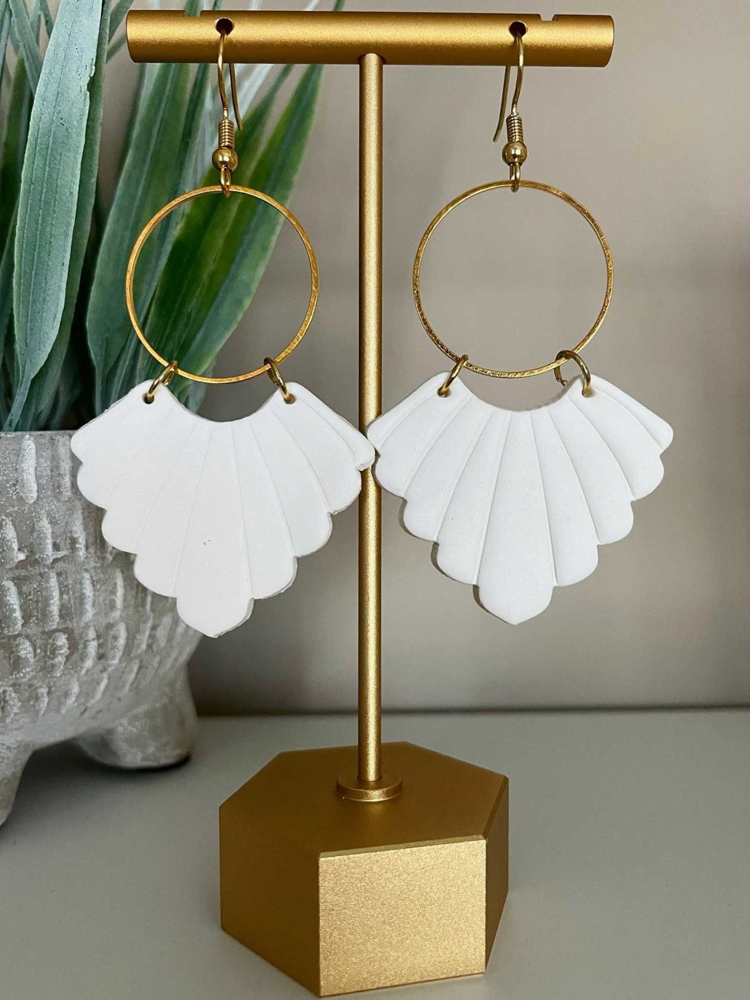 Large Scalloped Hoop Dangle Earrings - Image 4