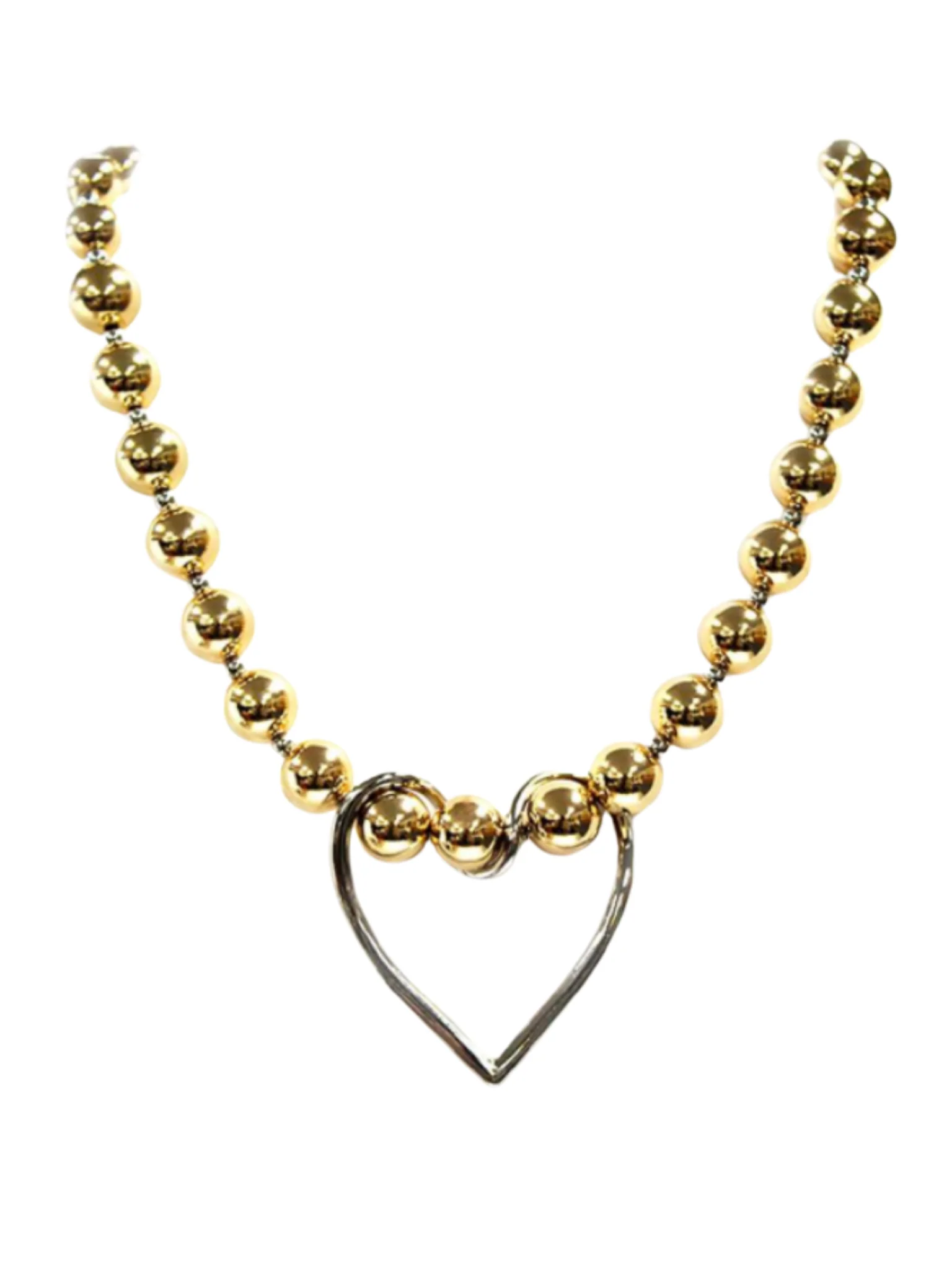 Large Two Tone Beaded Heart Necklace