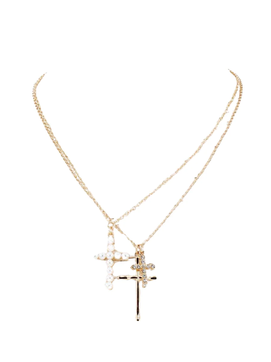Layered Triple Cross Necklace