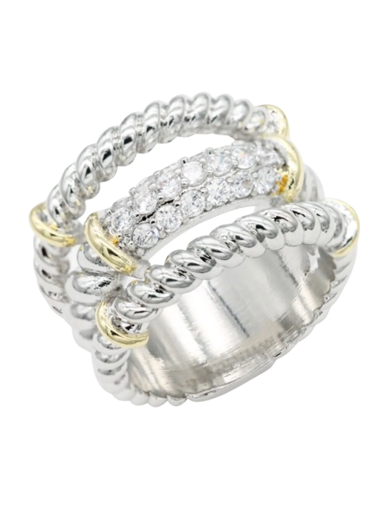 Layered Two-Tone Cubic Zirconia Ring