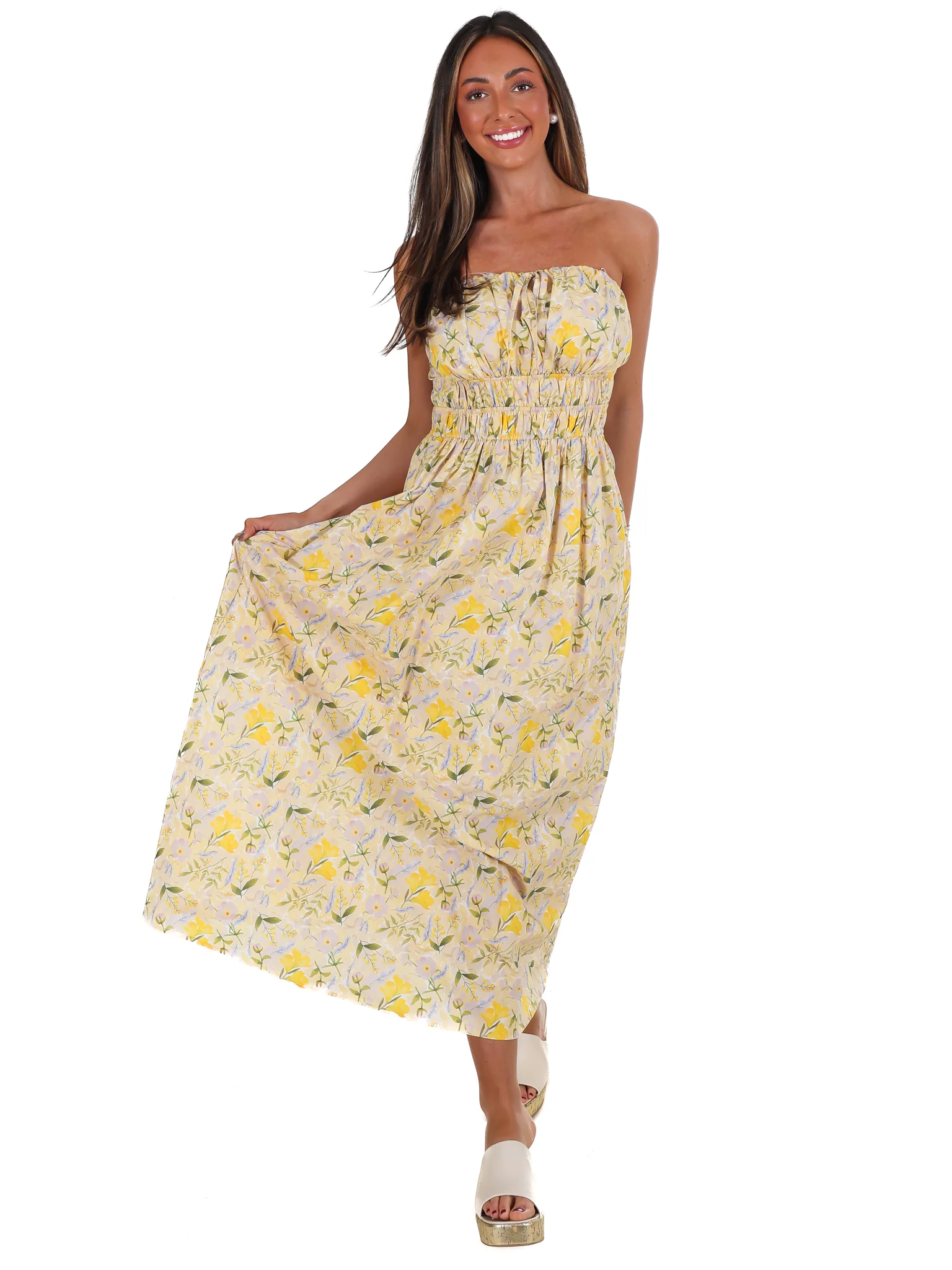 Lemon Blossom Tube Midi Dress - Image 2