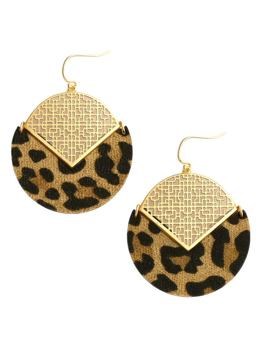 Leopard Dangle Circle Earrings