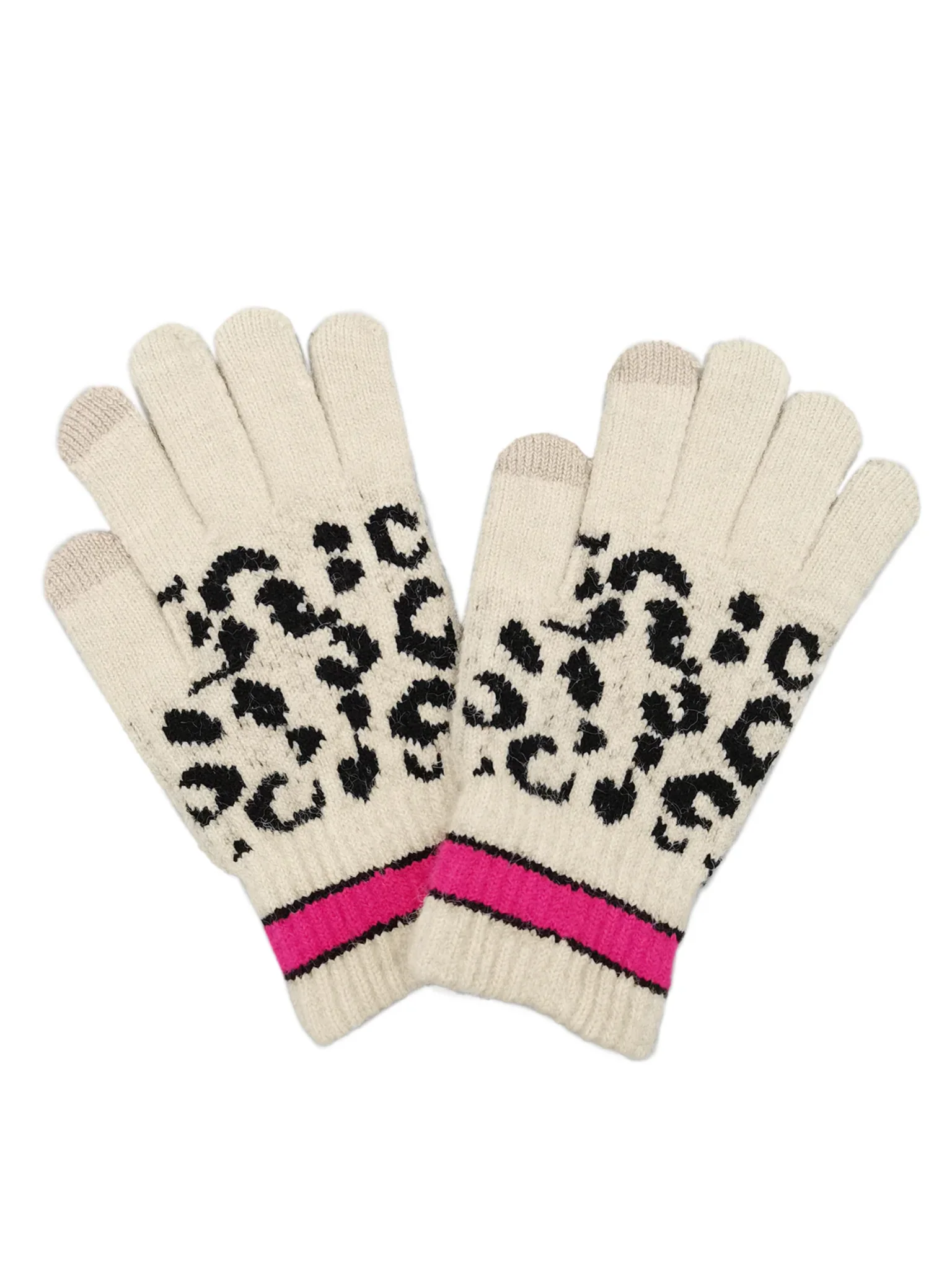 Leopard Touch Gloves with Stripe Cuff