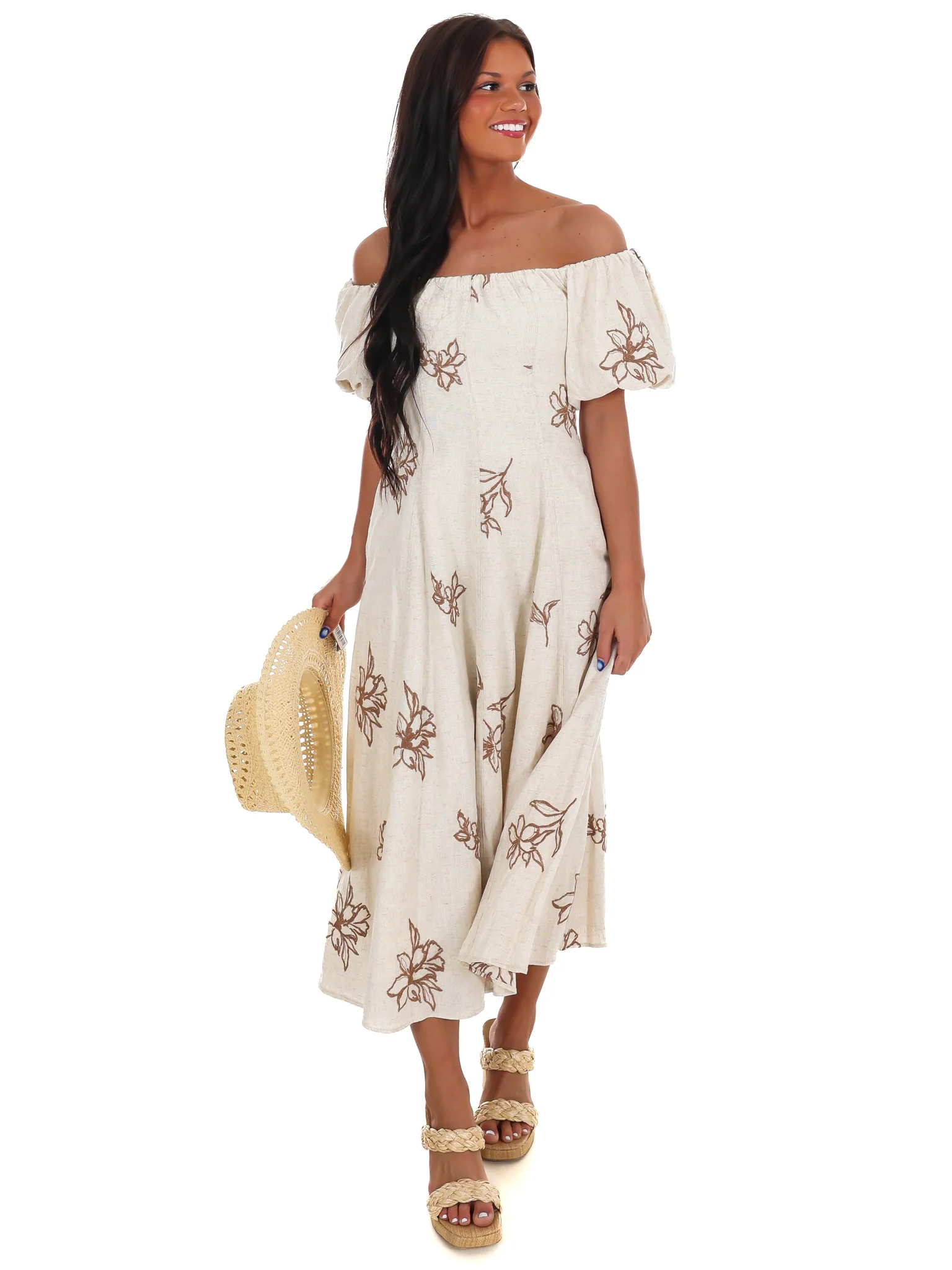 Linen Bloom Off Shoulder Midi Dress - Image 5