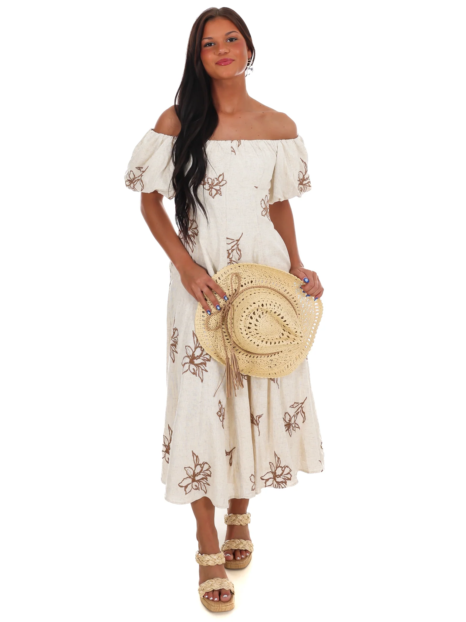 Linen Bloom Off Shoulder Midi Dress - Image 6