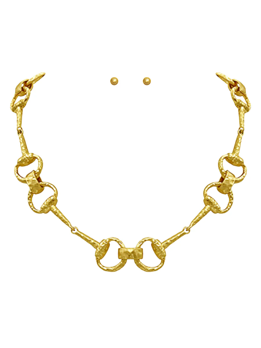 Linked & Textured Horsebit Necklace Set