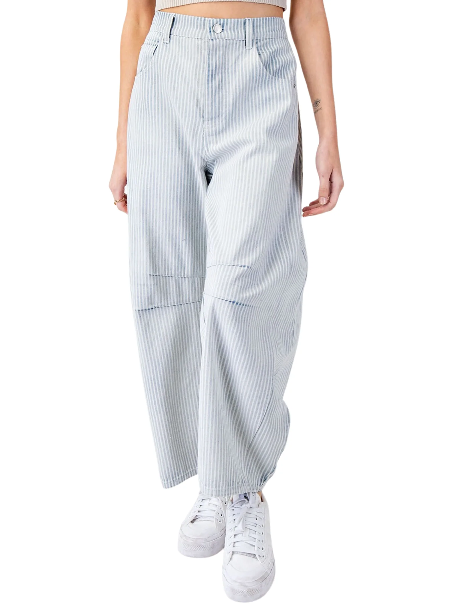 Little Moments Pinstriped Barrel Jeans - Image 3