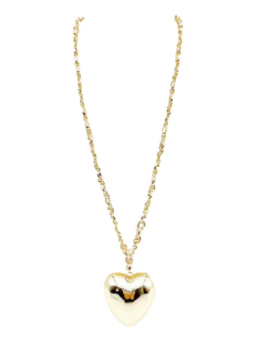 Long Chainlink Puff Heart Necklace