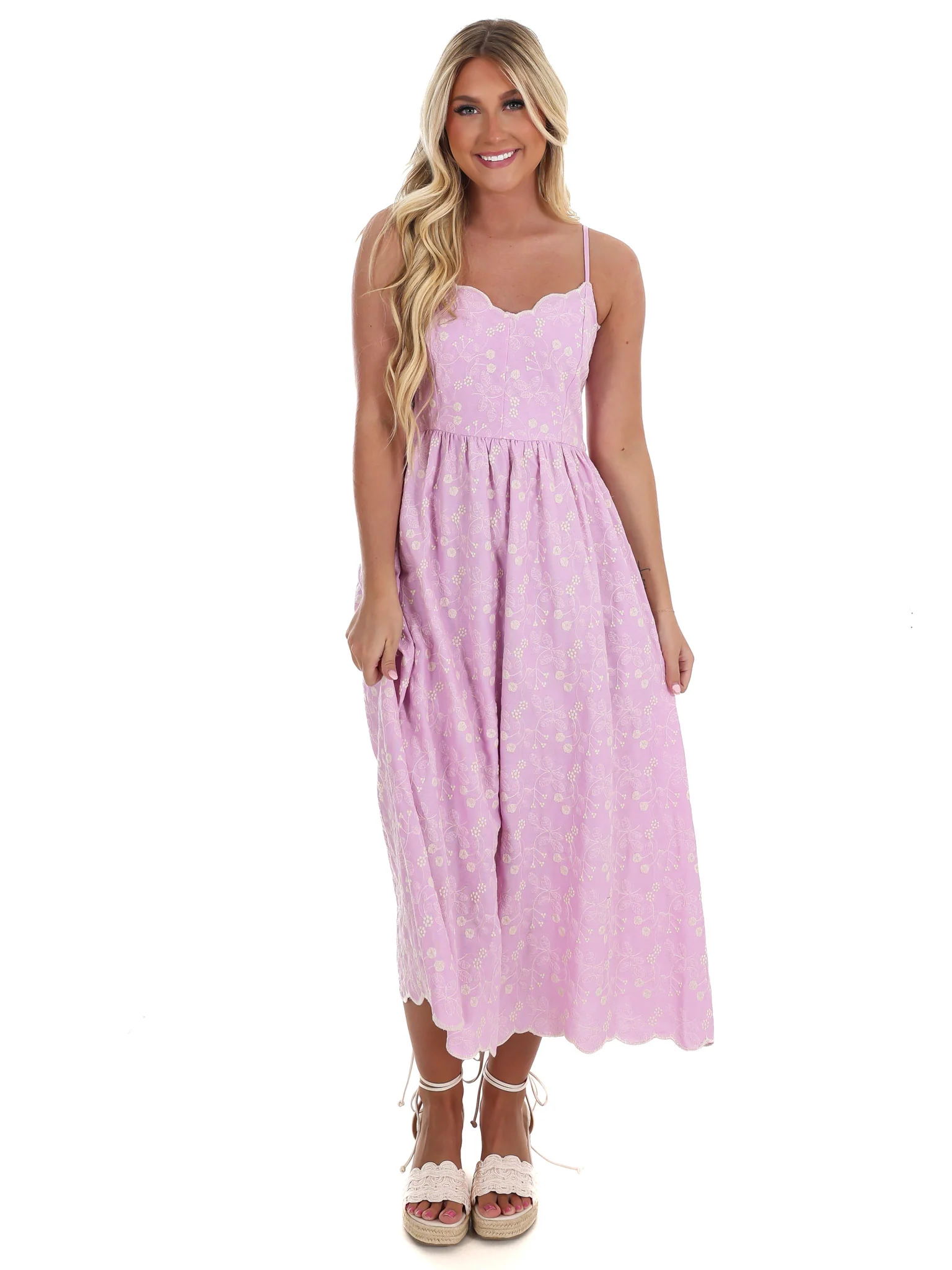 Love Over Fear Floral Embroidery Midi Dress - Image 10