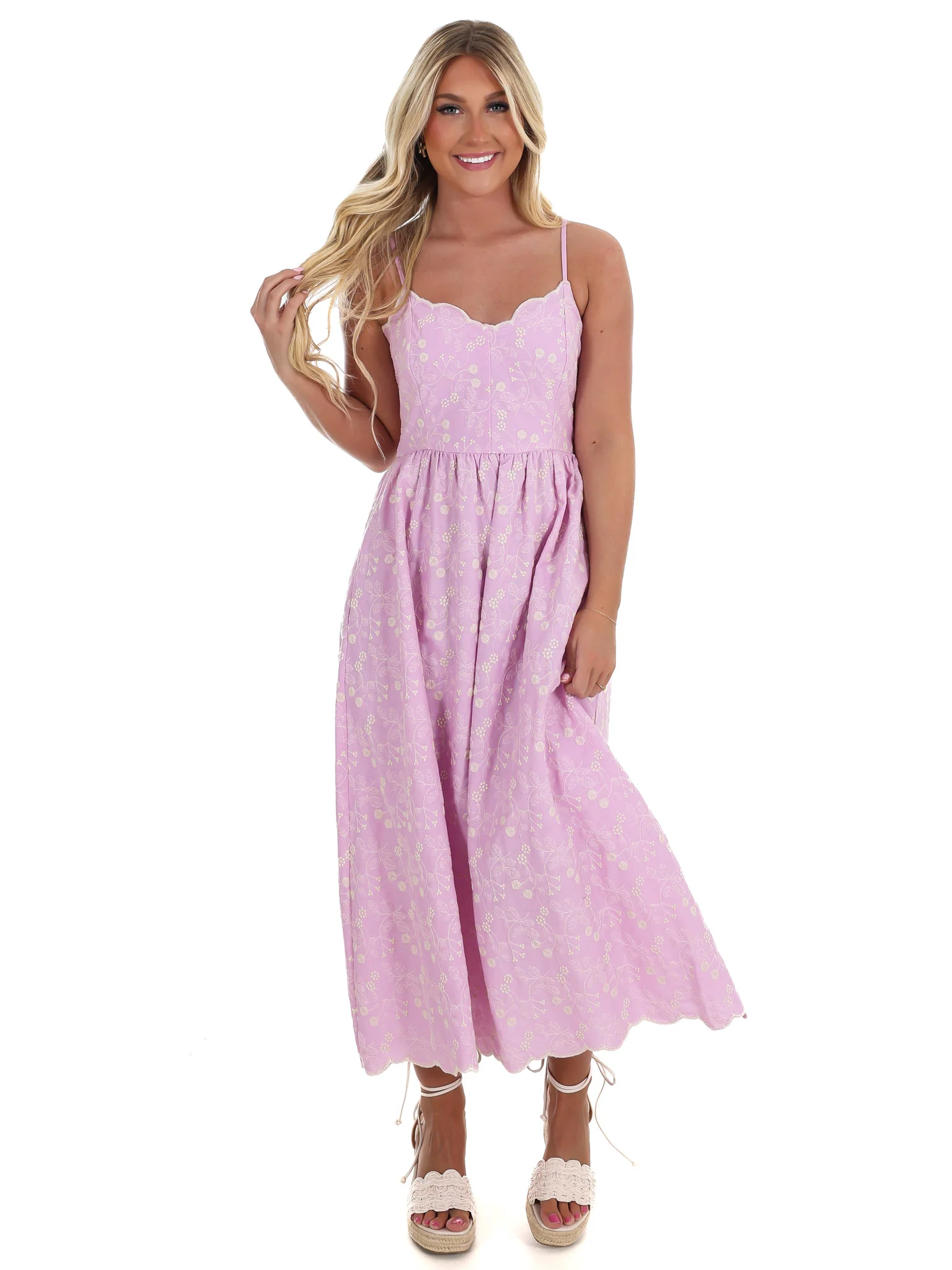 Love Over Fear Floral Embroidery Midi Dress - Image 11