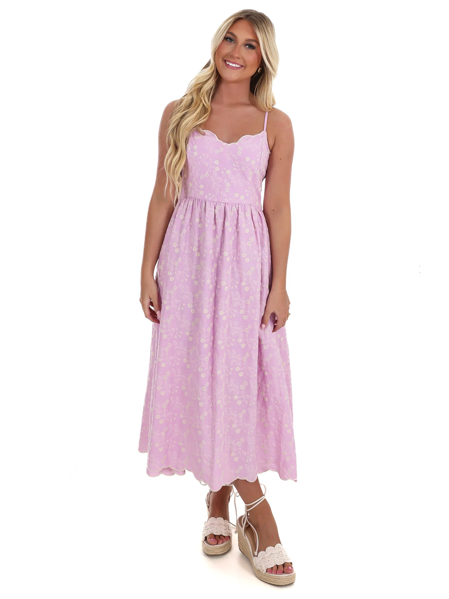 Love Over Fear Floral Embroidery Midi Dress - Image 12