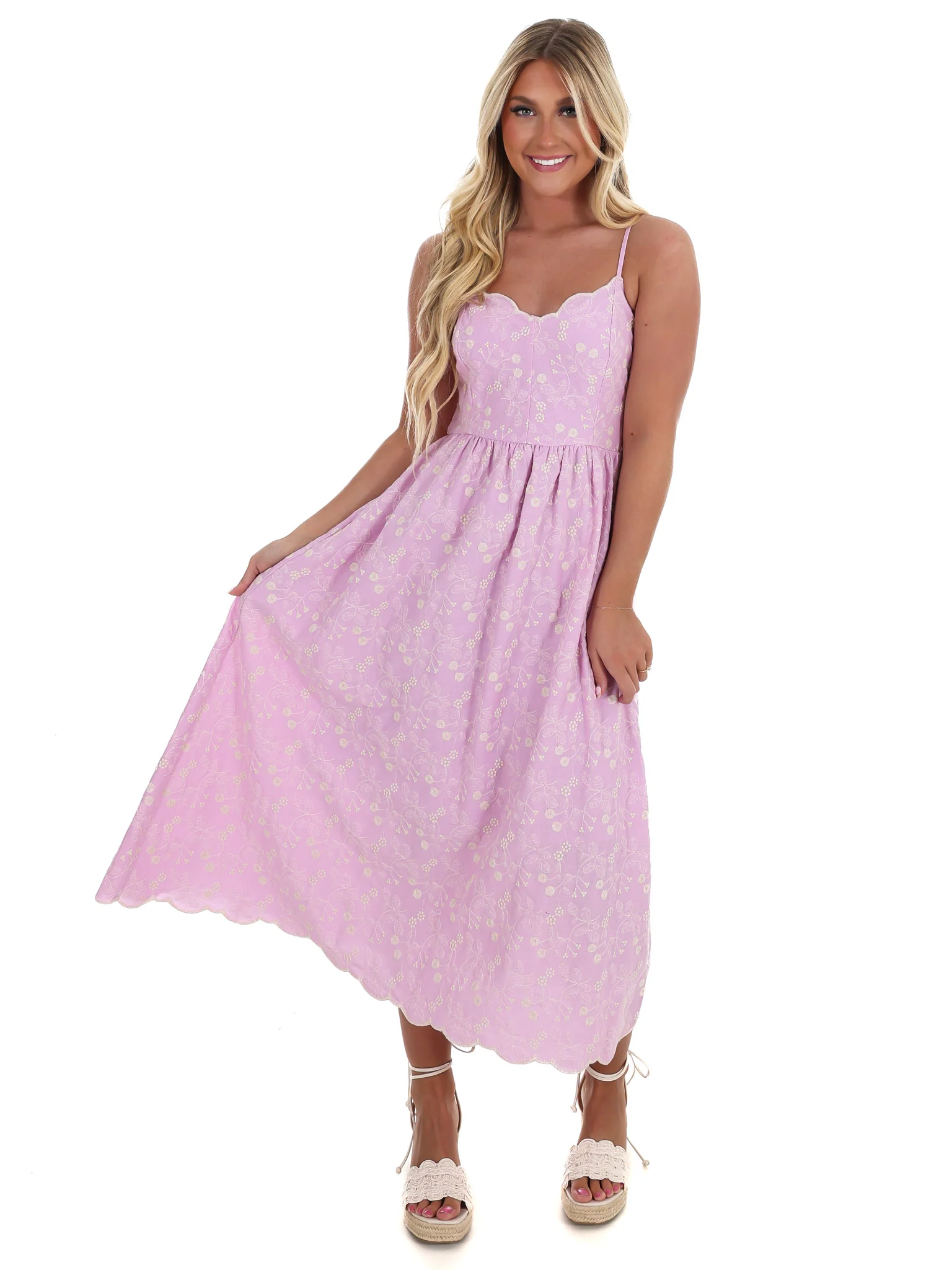 Love Over Fear Floral Embroidery Midi Dress - Image 13