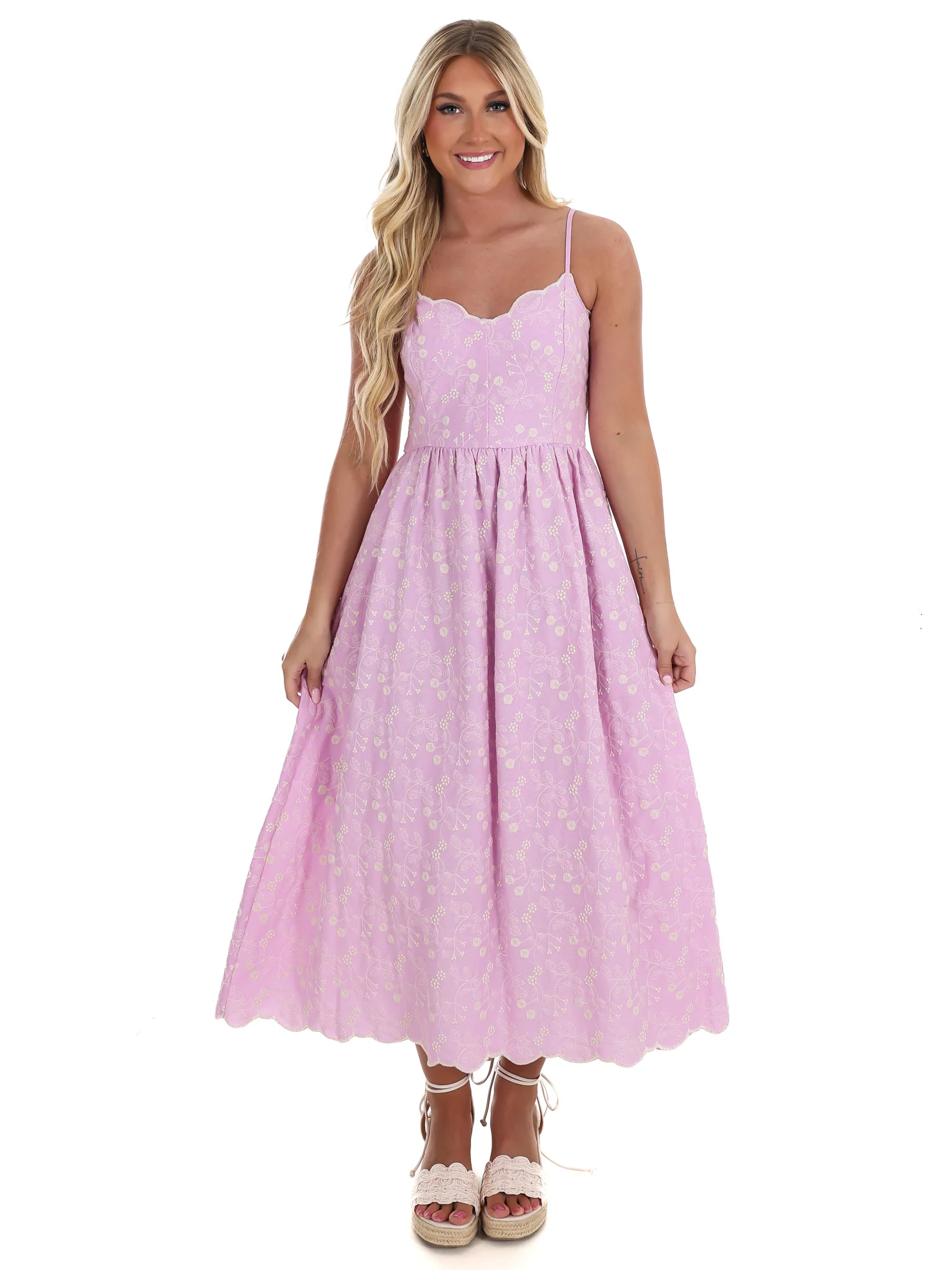Love Over Fear Floral Embroidery Midi Dress - Image 8