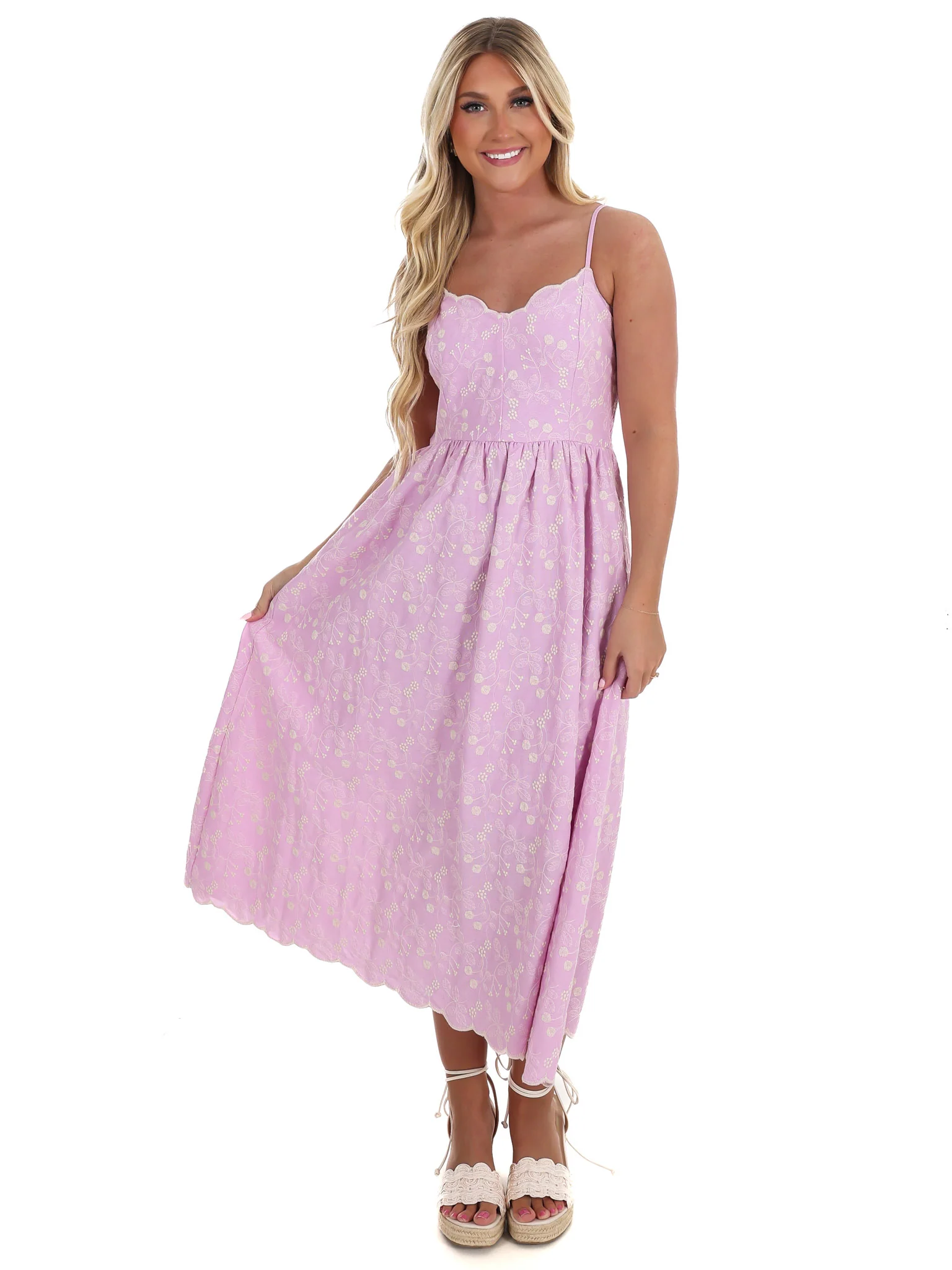 Love Over Fear Floral Embroidery Midi Dress - Image 9