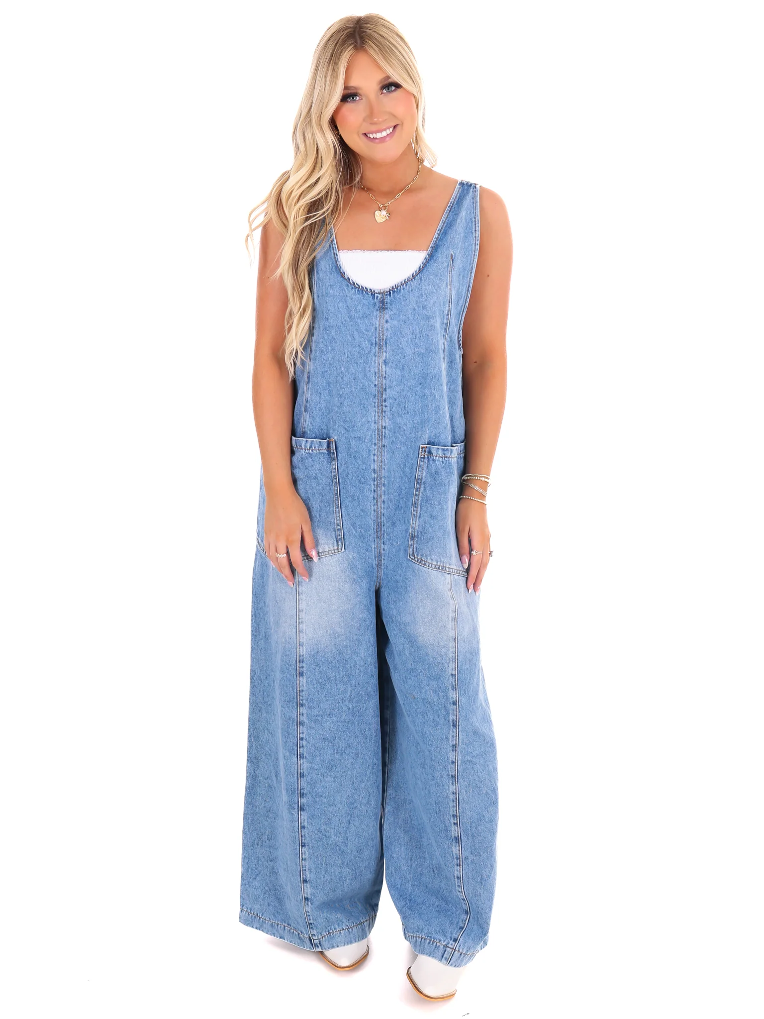 Made to Believe Wide Leg Denim Overalls - Image 3