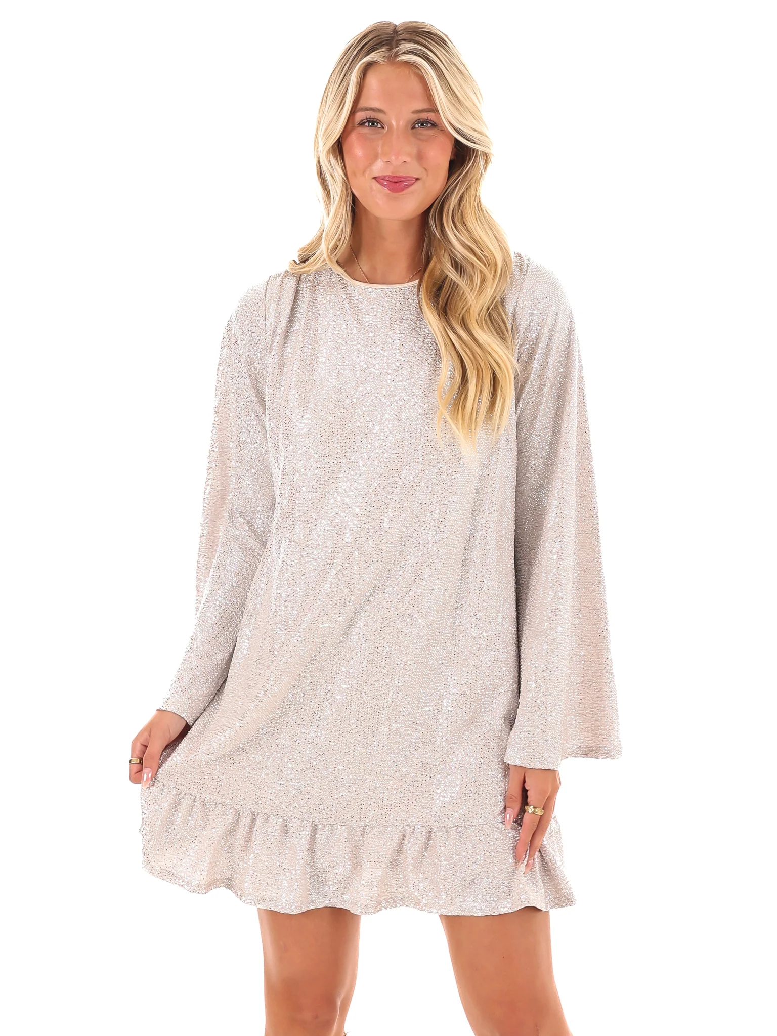 Making Headlines Metallic Ruffled Dress - Image 3