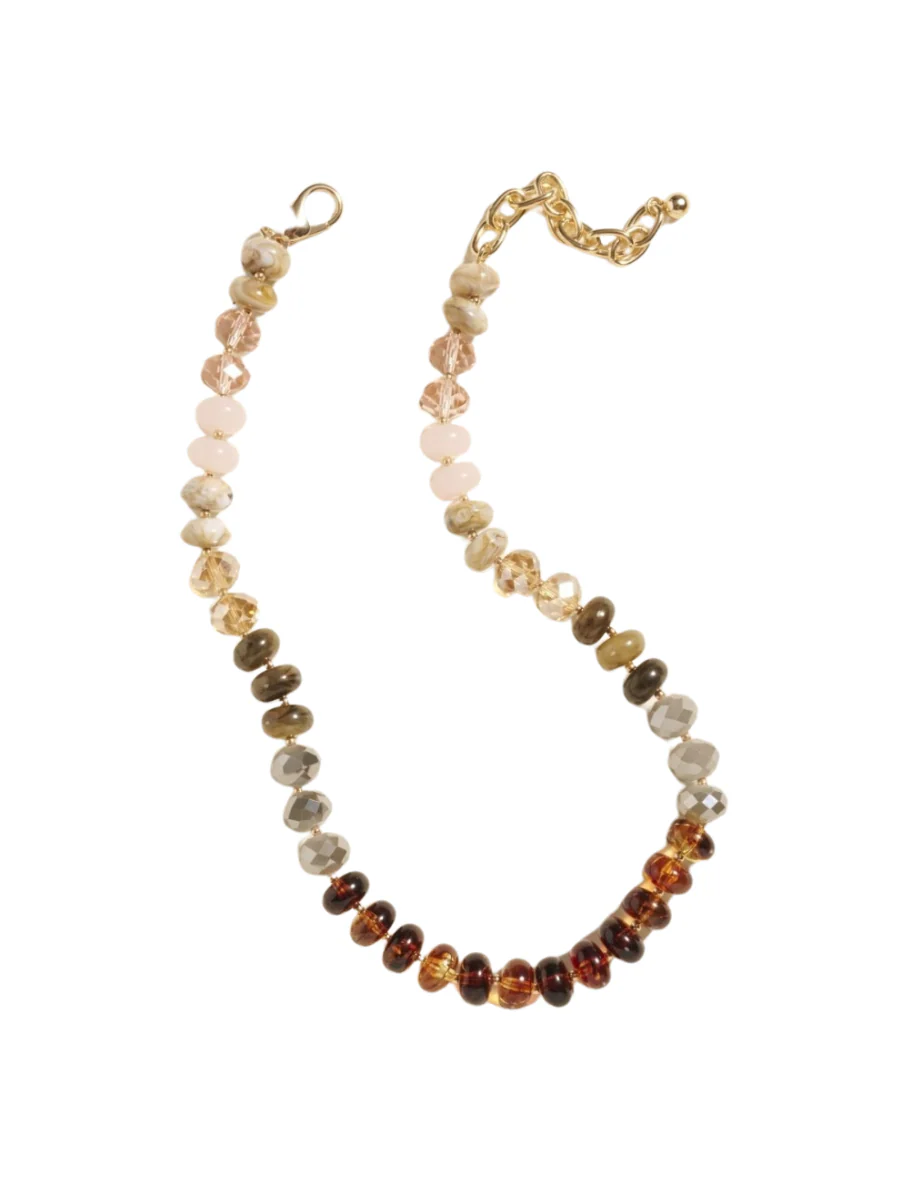 Marbled Ombre Resin Oval Disk Beaded Necklace - Image 2