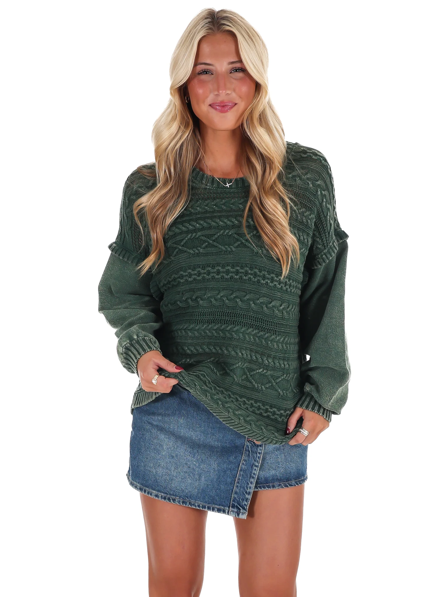 Meadow Breeze Cable Knit Contrast Sweater - Image 3