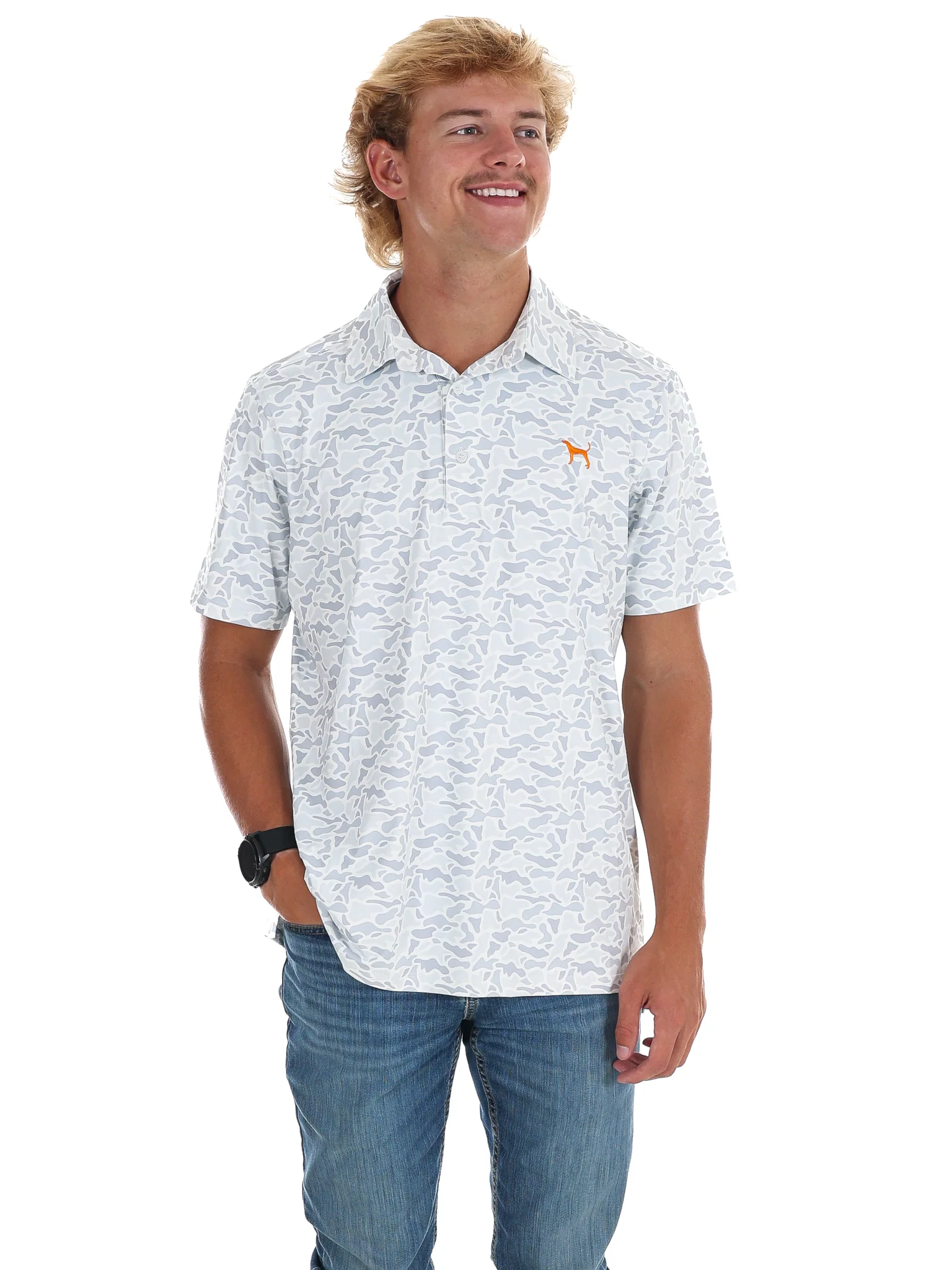 Men's Grey Camo Hound Dog Polo