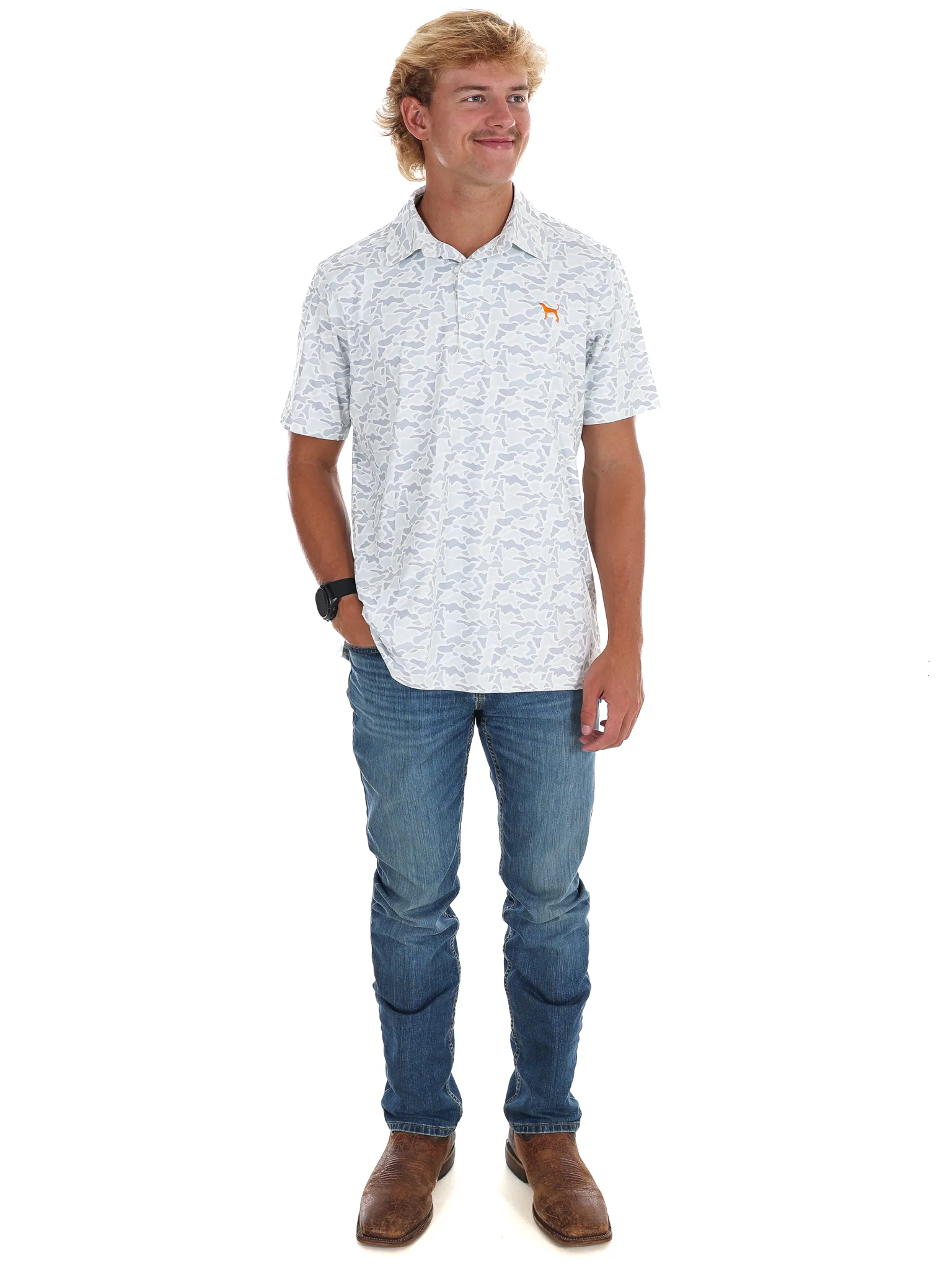 Men's Grey Camo Hound Dog Polo - Image 4