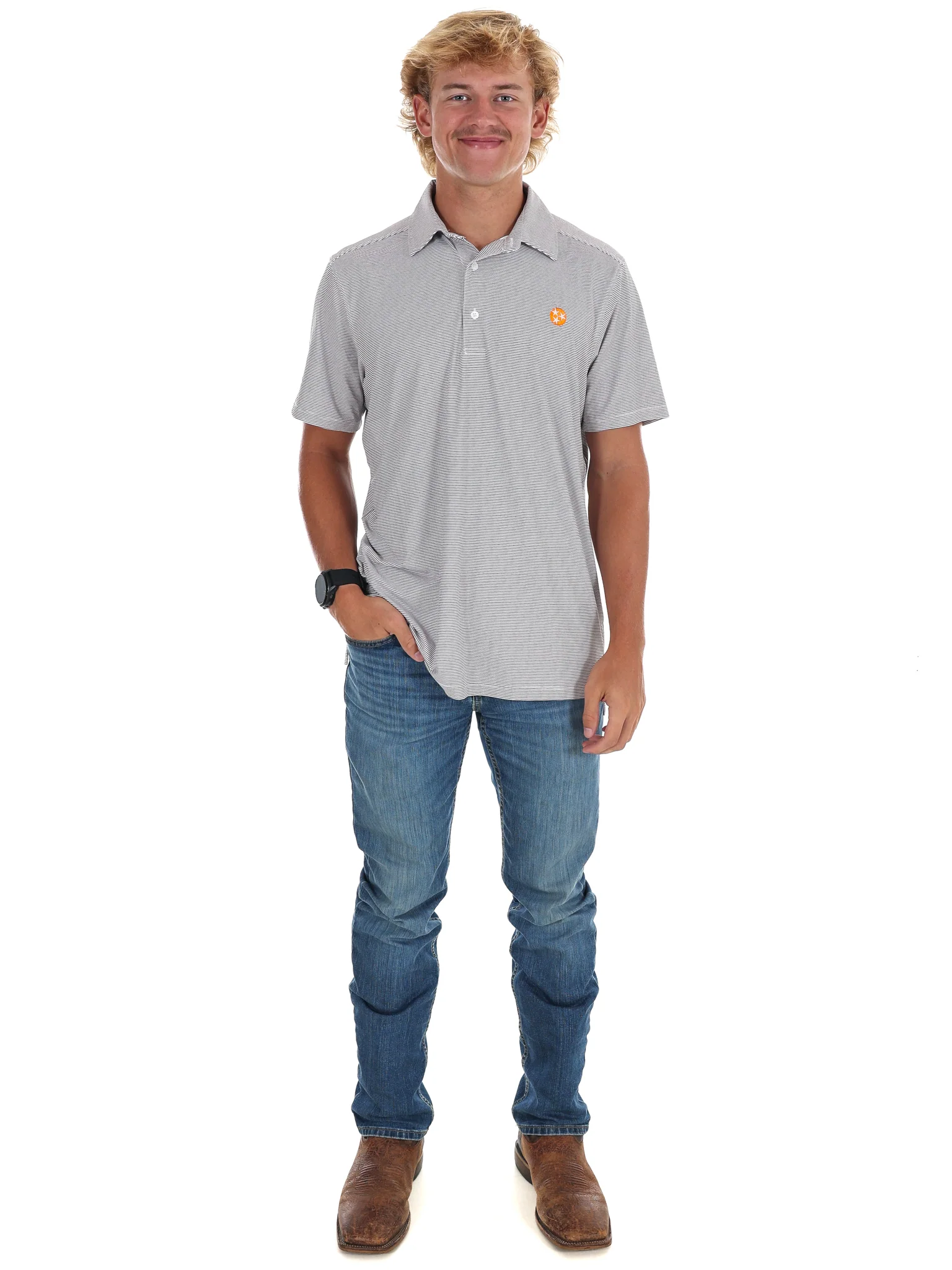 Men's Grey Stripe Polo - Image 4