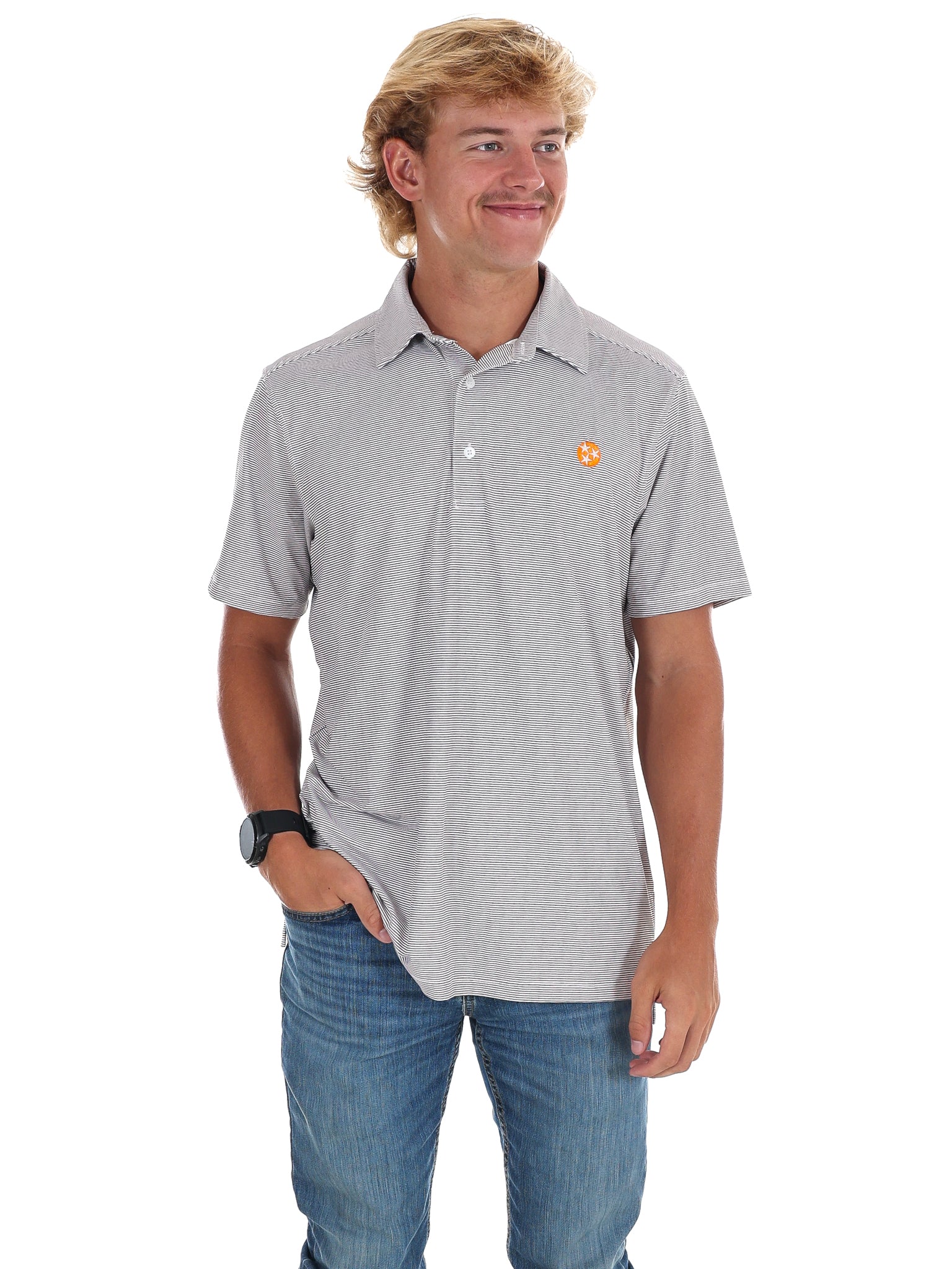 Men's Grey Stripe Polo - Image 5