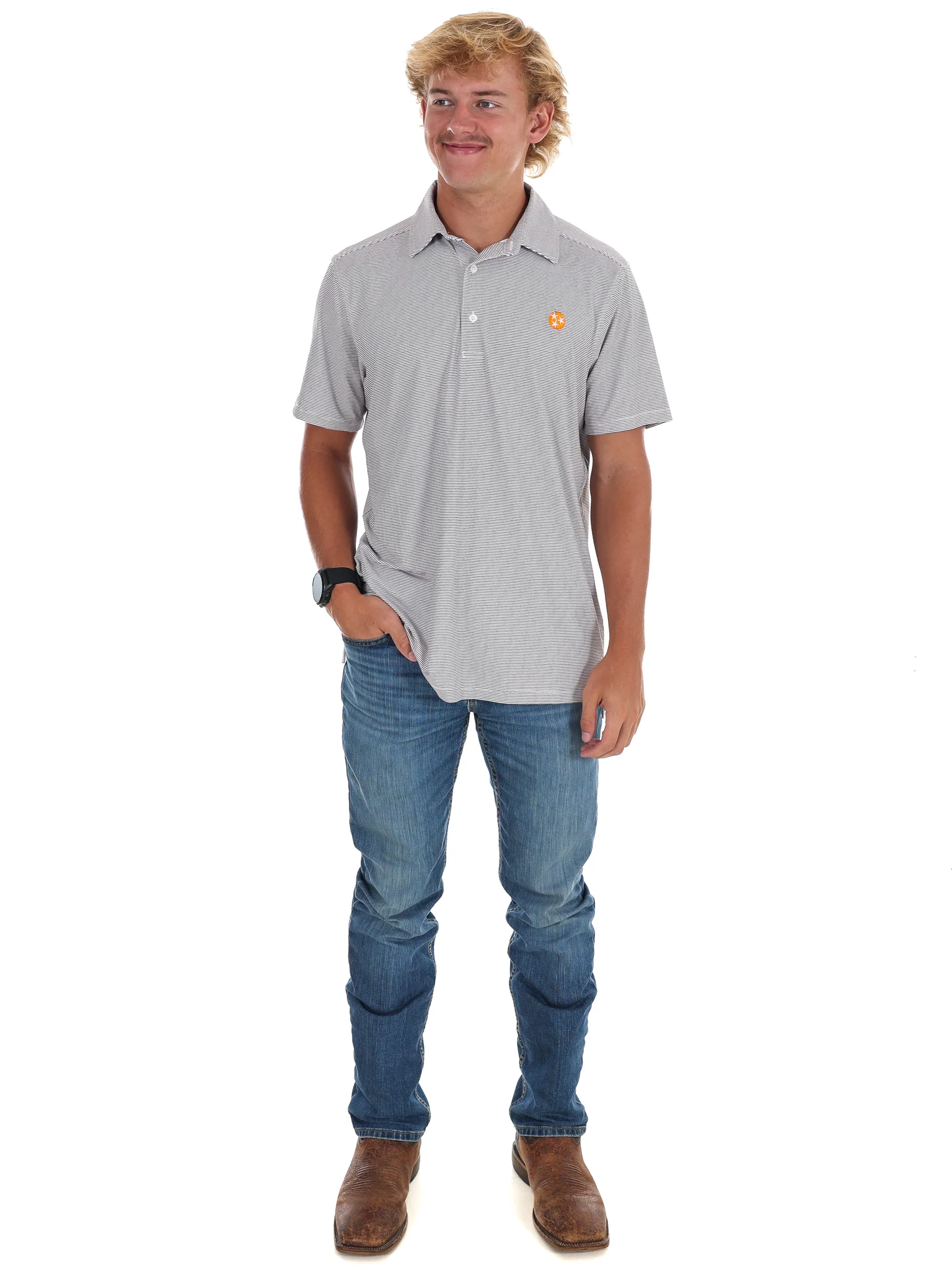 Men's Grey Stripe Polo - Image 6