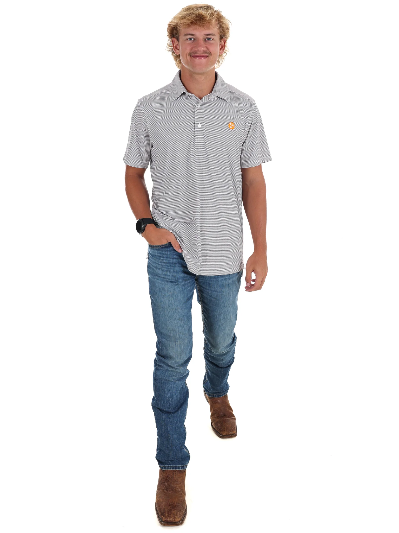 Men's Grey Stripe Polo - Image 7