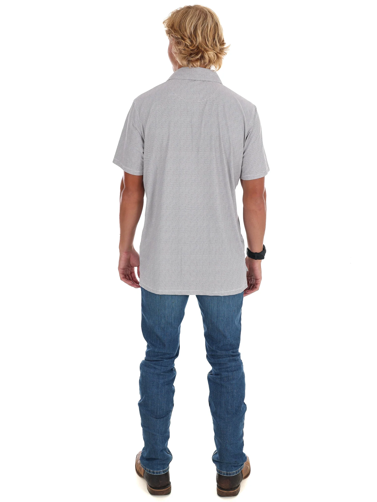 Men's Grey Stripe Polo - Image 8