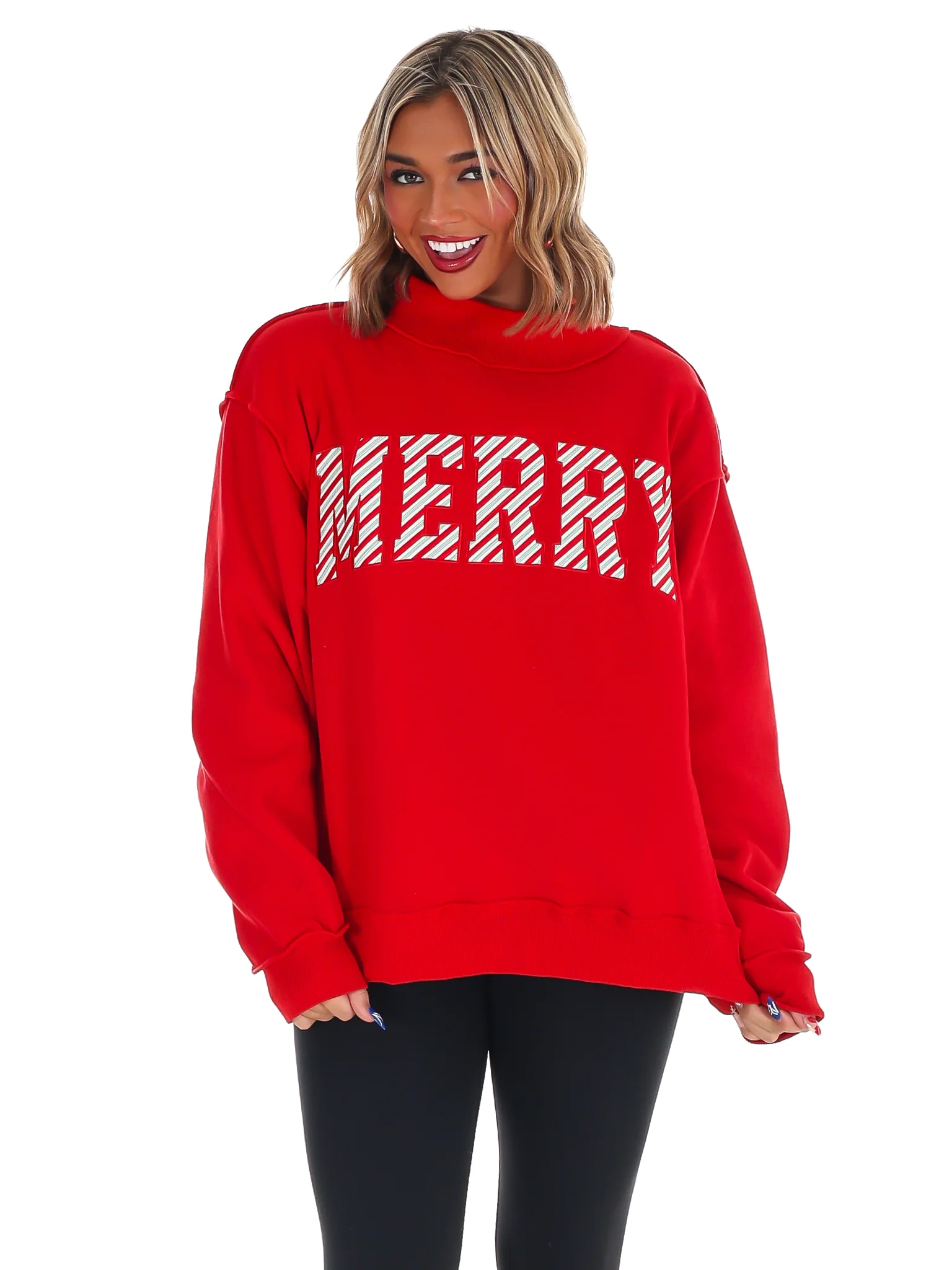 Merry Embroidered Mock Neck Sweatshirt - Image 3